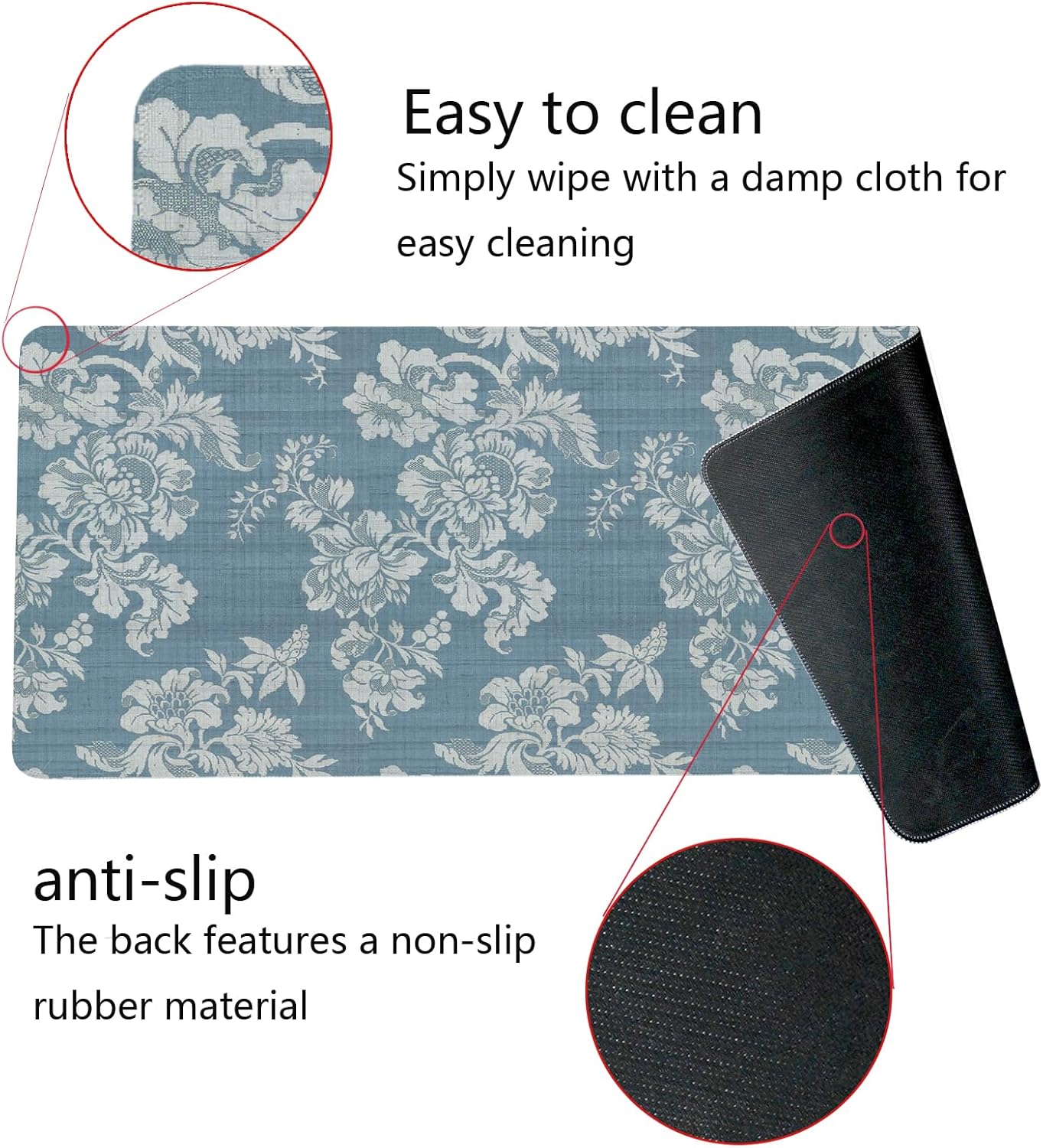 Blue Chinoiserie Mouse Pad,Vintage Blue and White Floral Desk Mat,Big Large Vintage Floral Preppy Trendy Mouse Pad,Girly Gaming Mousepad,Girly Laptop Desk Mat for Dorm Home Office,31.5x11.8In