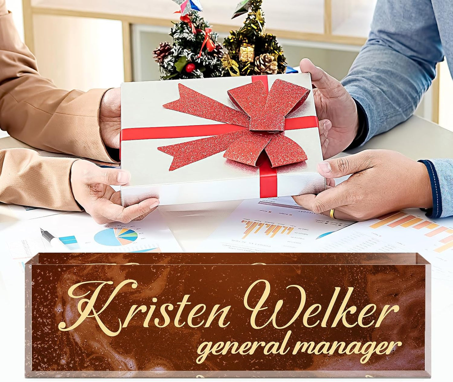 Name Plate for Desk, Desk Name Plate Personalized, Office Decor for Women Men, Acrylic Desktop Accessories, Office Appreciation Gifts for Boss Social Workers Nurse Teacher Employee (Deep Red)