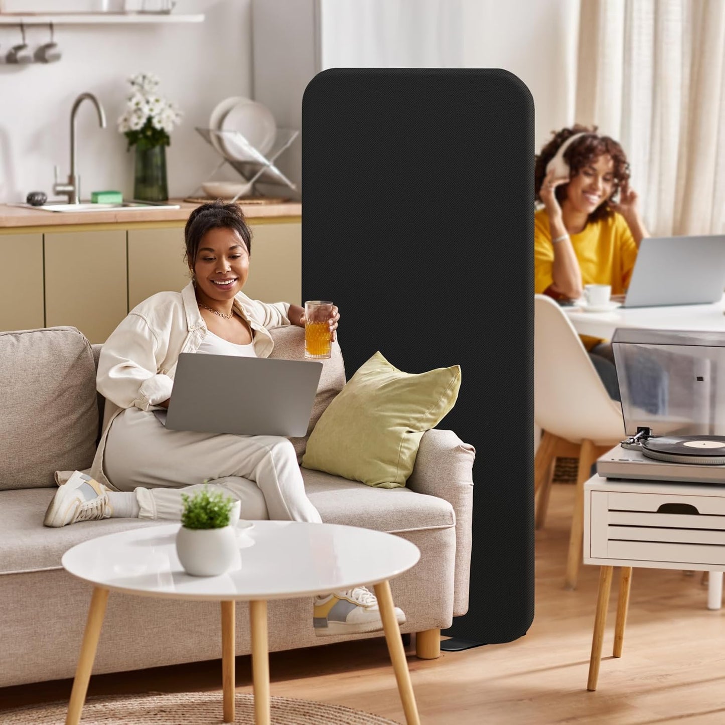 DECOLAB Room Partition Panel, Freestanding Portable Privacy Cubicle Partition for Offices, Classroom, Studio, Healthcare, Workspace, Scratch Resistance, 29"x65" Midnight