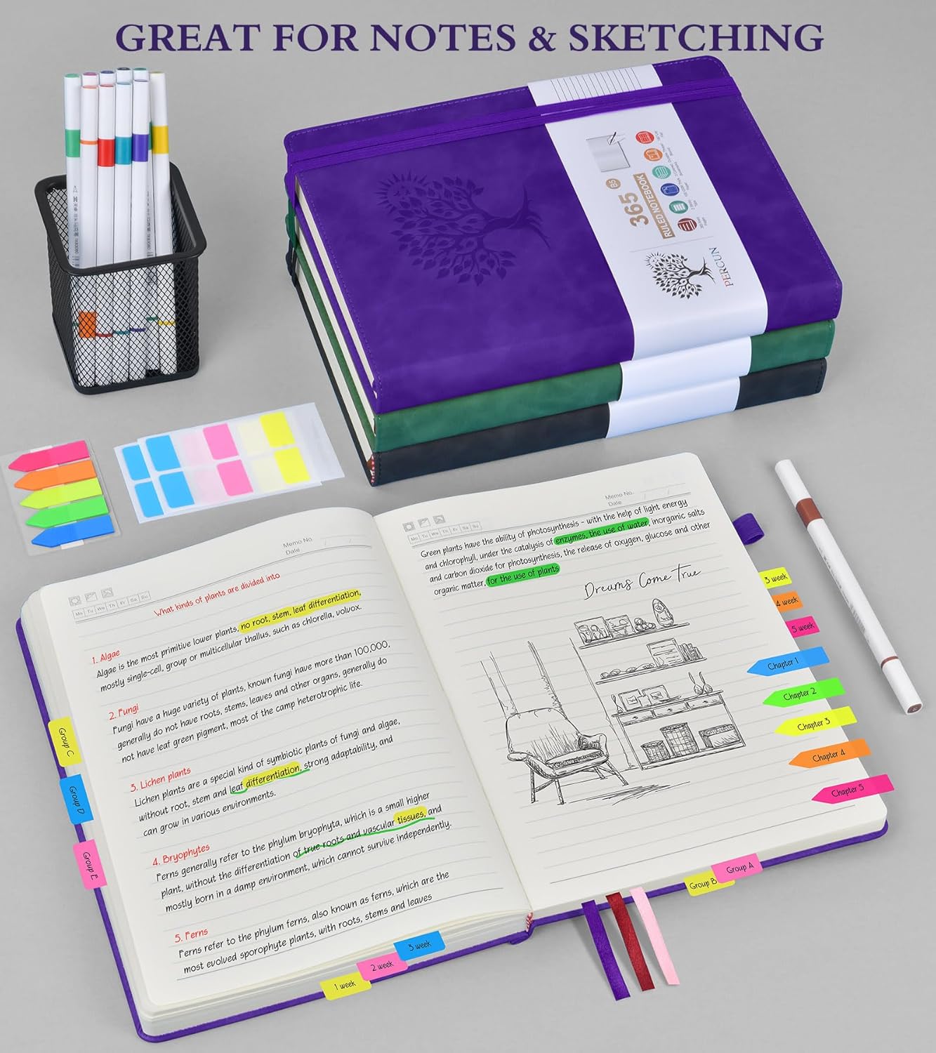 A5 Lined Journal Notebook - 365 Page Leather Journals for Writing Women & Men，Hardcover Notebook with 100Gsm Thick Pages，Daily Diary for Travel, Work，School，Note Taking，College Ruled (5.9" x 8.5")