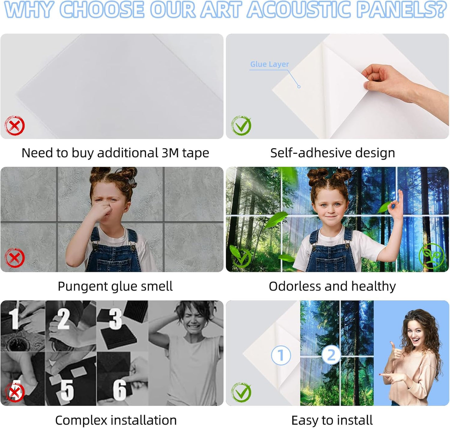 Art Acoustic Panels 8 Pack, Sound Proof Panels for Walls, 48"X32" Self-adhesive Sound Absorbing Wall Art, Decorative Acoustical Panels, Acoustic Treatment for Recording Studio(Nature Forest)