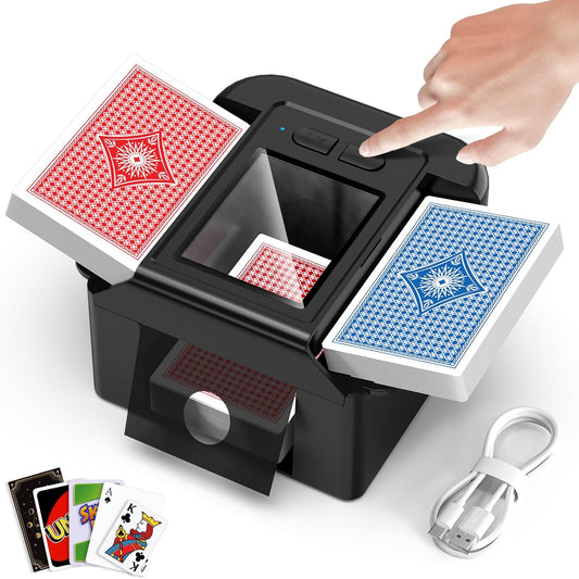 Card Shuffler 2 Deck Automatic, Rechargeable Playing Card Shuffler with Dual Mode, Low Noise and Portable, Auto Shuffler Machine for Poker, UNO,Skip-Bo, Phase 10, Blackjack, Texas Hold'em, Black