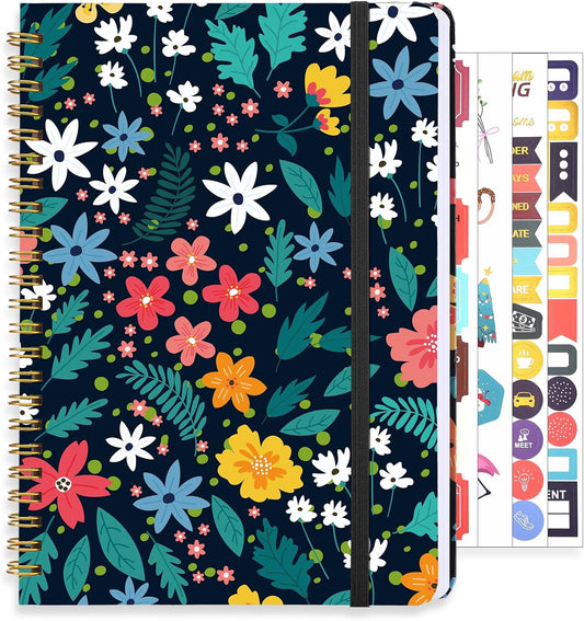 Lined Spiral Notebook, 140 Pages College Ruled Journal for Women A5 Journaling Notebooks for Work & Note Taking Perfect for Men Women Office Home School, 5.9" x 8.3" - Black Flower