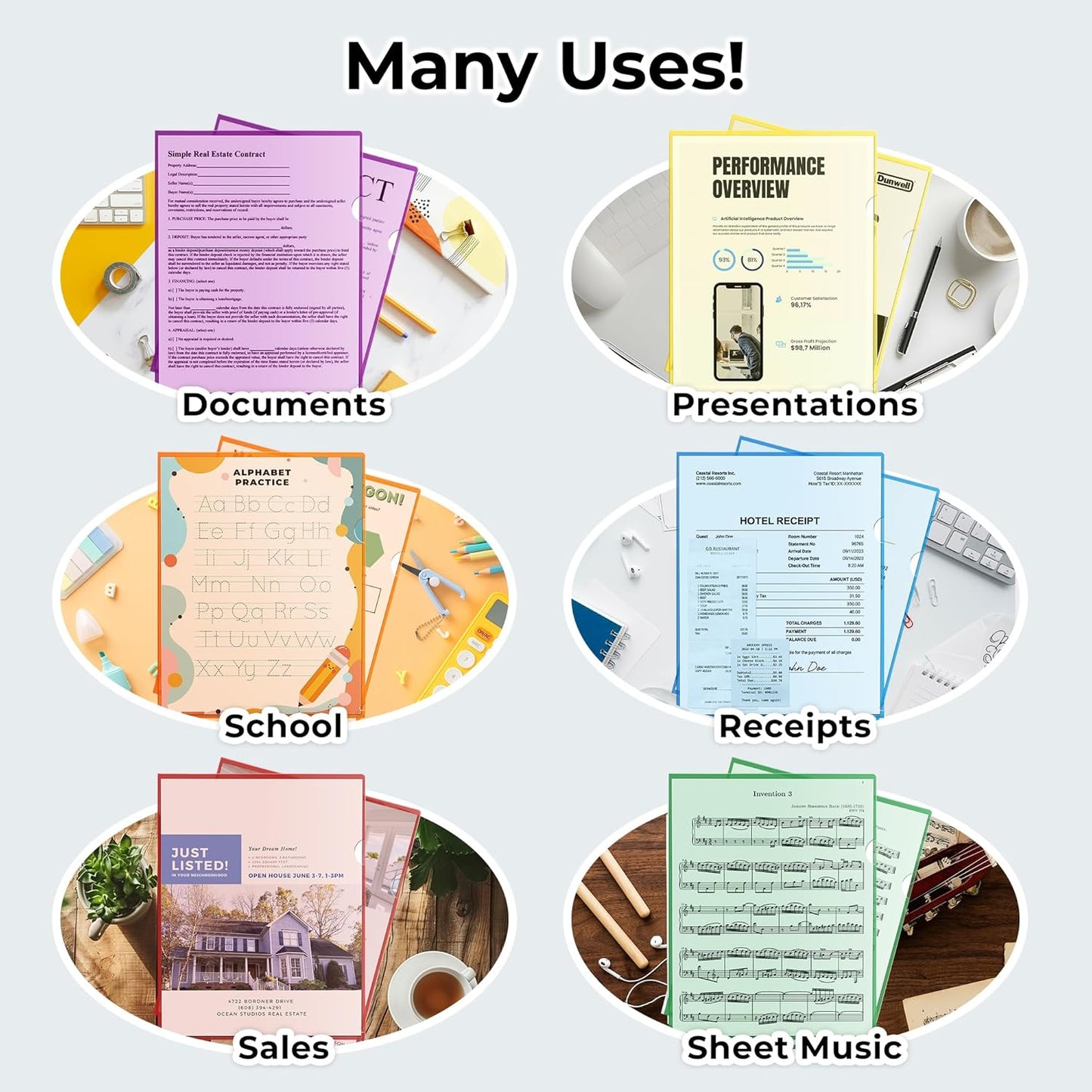 Dunwell Clear Plastic Folder Sleeves (12 Pack, Assorted Colors), Acid-Free Poly Project Sleeves, File Jackets for Letter Size 8.5x11 Documents