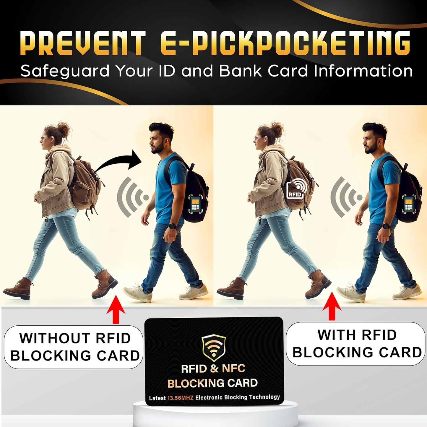 SaiTech IT 10 Pack RFID Blocking Card, One Card Protects Entire Wallet Purse, NFC Contactless Bank Debit Credit Card Protector ID ATM Guard Card Blocker–(Black)