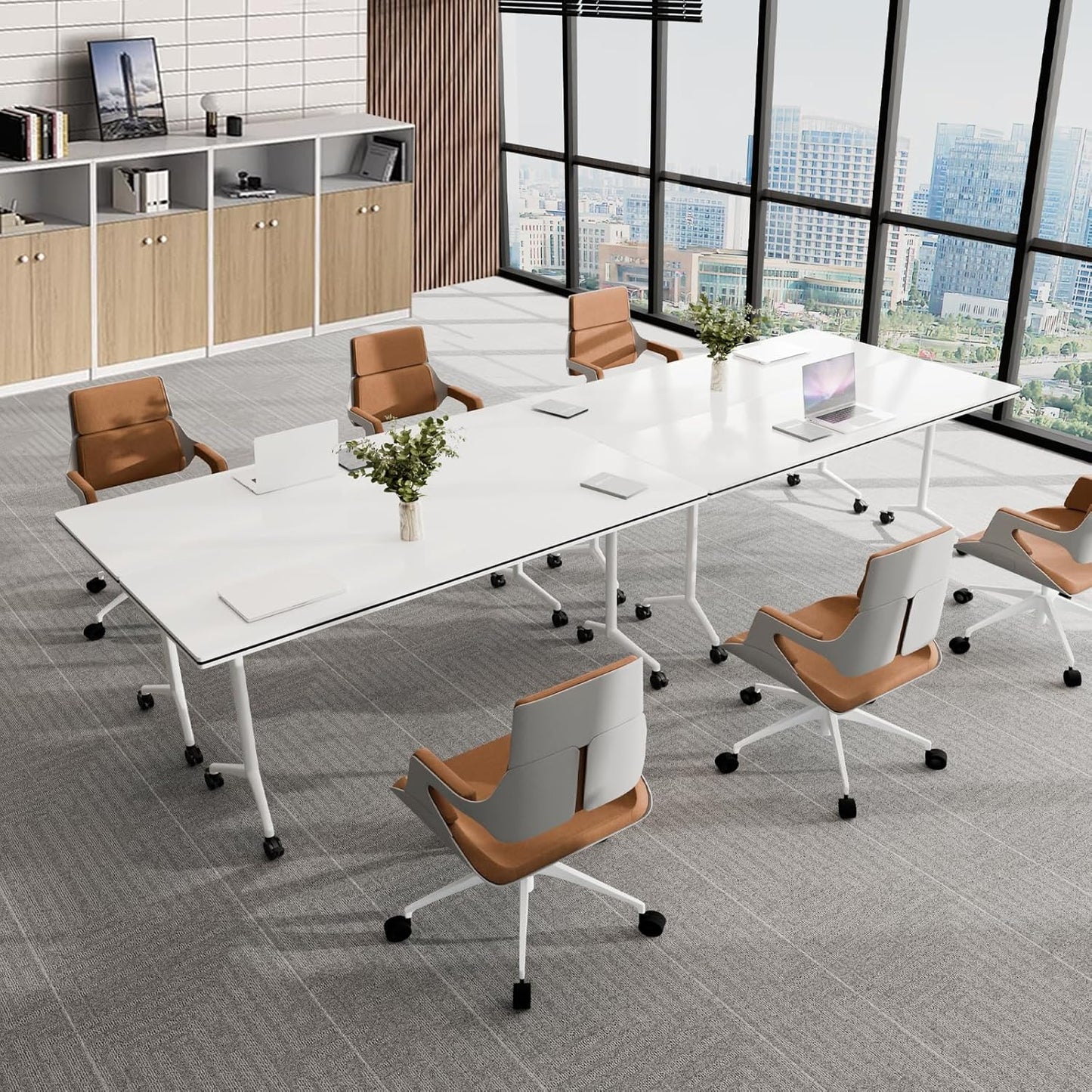 Conference Table, Folding Conference Tables for 2-20 People, Modern Conference Room Table with Wheels, Super Sturdy Large Rectangle Mobile Meeting Seminar Tables for Office (6PCS 47.2in)