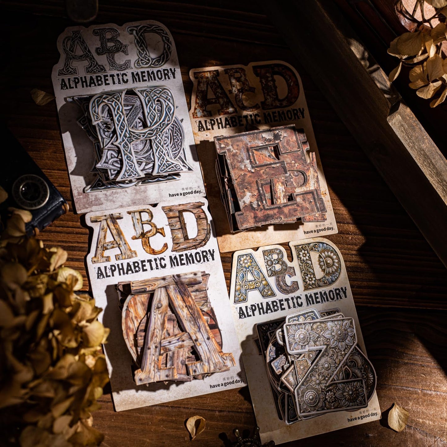 104Pcs Alphabet Hard Card Stickers Set, Vintage Letter Stickers for Scrapbooking, DIY Crafts, Journaling, and Junk Journal Ephemera