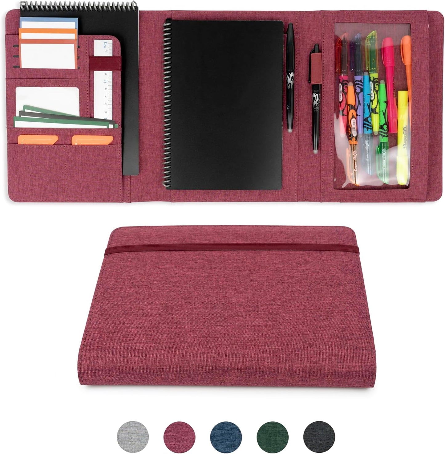 Sturdy Planner Cover for Rocketbook Smart Notebook - Water-Resistant Fabric Padfolio, Business Padfolio with Zipper Pen Pocket, Fits Executive Size A5, Rocketbook Accessories (Fuchsia)