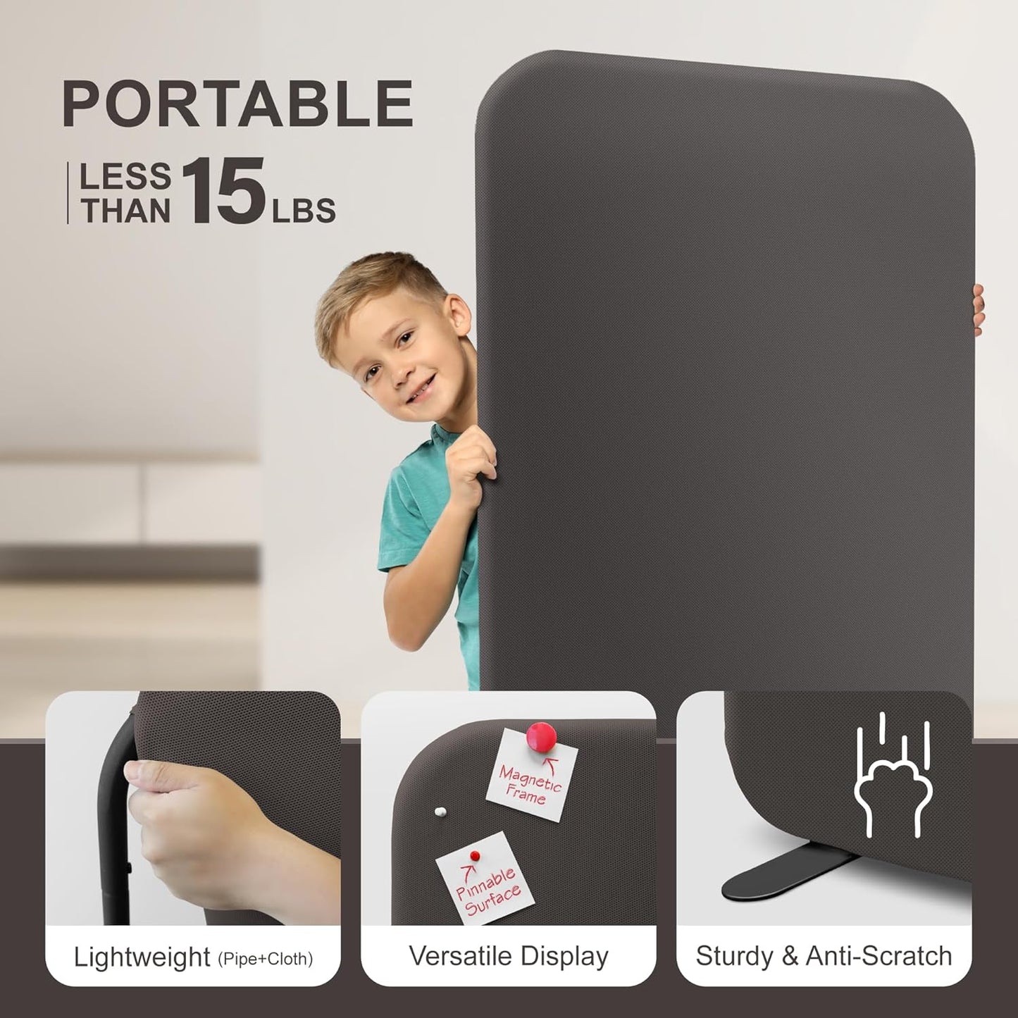 DECOLAB Room Divider Panel, Standing Privacy Partition Dividers for Office, Studio Apartment, Classroom, Home, Restaurant, Scratch Resistance, 29"x65", Iron