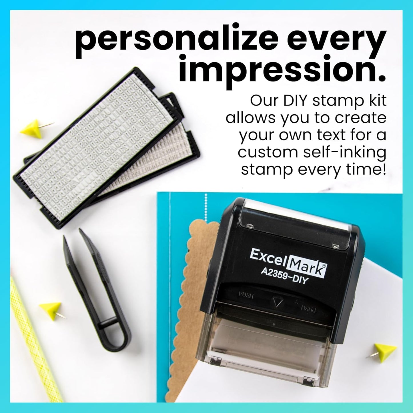 ExcelMark Self-Inking DIY Custom Rubber Stamp Kit - Personalized Stamper for Business or Home - Address Stamp, Message Stamp, and More (Black)