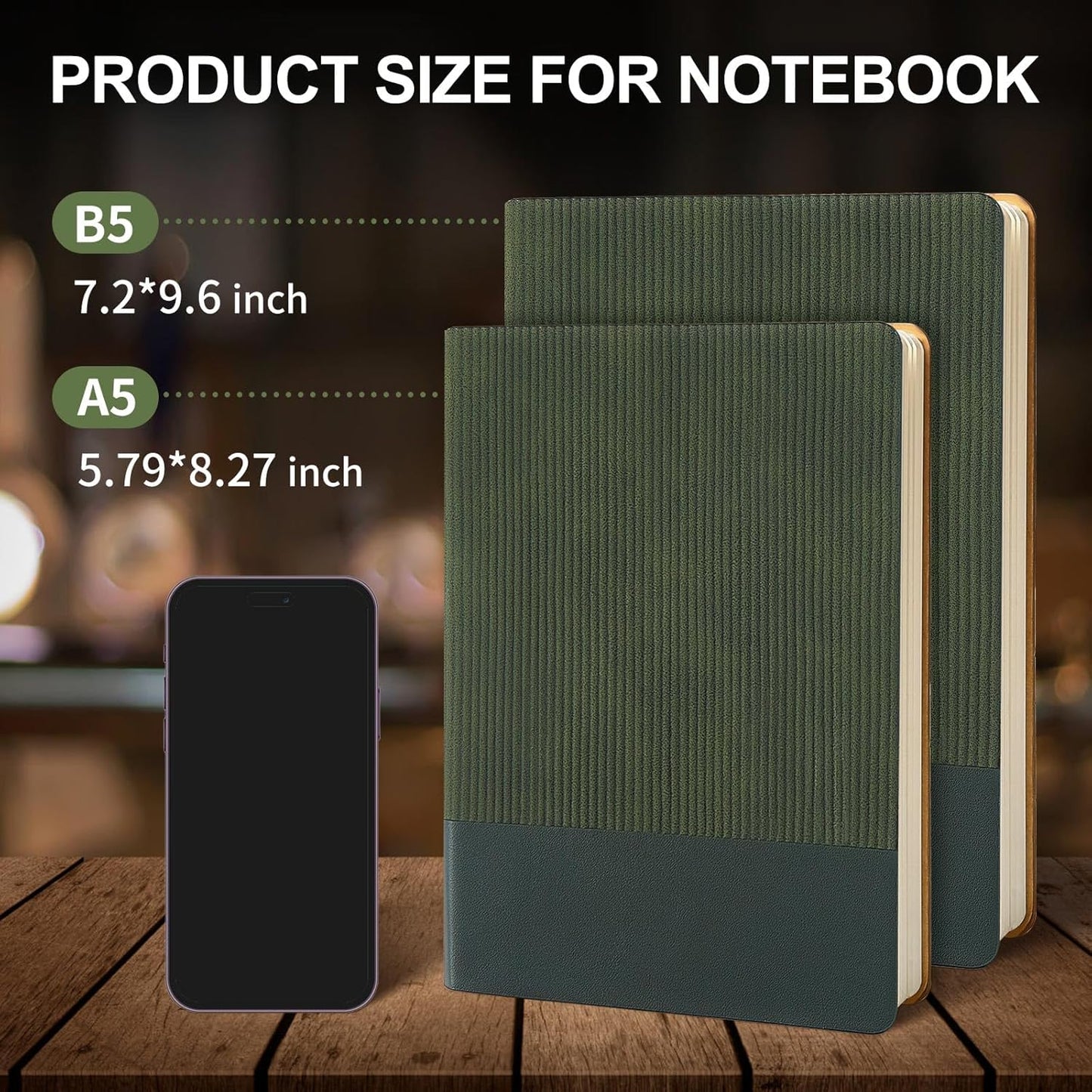 Lined Journal Notebook for Work College Ruled Note Book 7.2"x9.6" B5 PU Leather Daily Journaling 160 Pages for Women Men Writing Home School Supplies Business (B5 Lined 160pages, 03-Dark Green)
