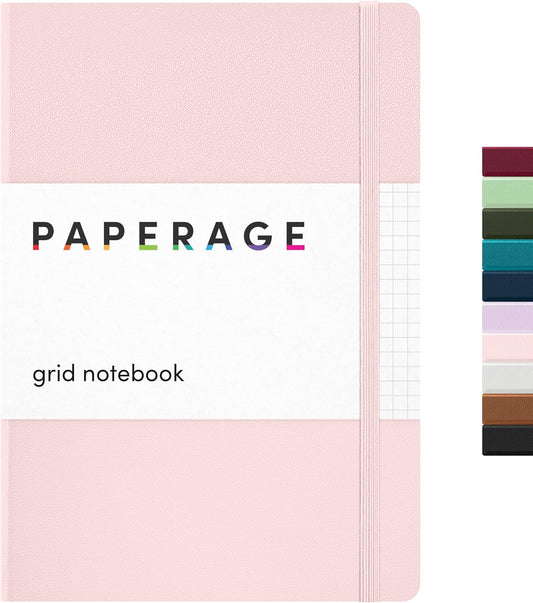 PAPERAGE Graph Paper Journal Notebook, (Blush), 160 Pages, Medium 5.6 in x 8 in - 100 GSM Thick Paper – Hardcover Grid Notebook for Work or School
