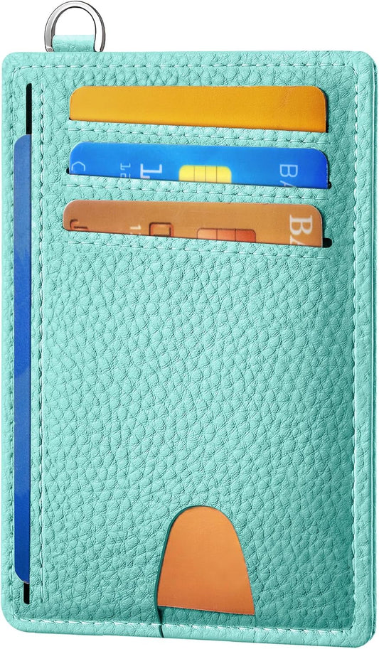 Mayski Slim Wallet, Credit Card Holder for Women, Minimalist Front Pocket RFID Blocking Card Cases, Small Wallet Women Men(Litchi Ocean Green)