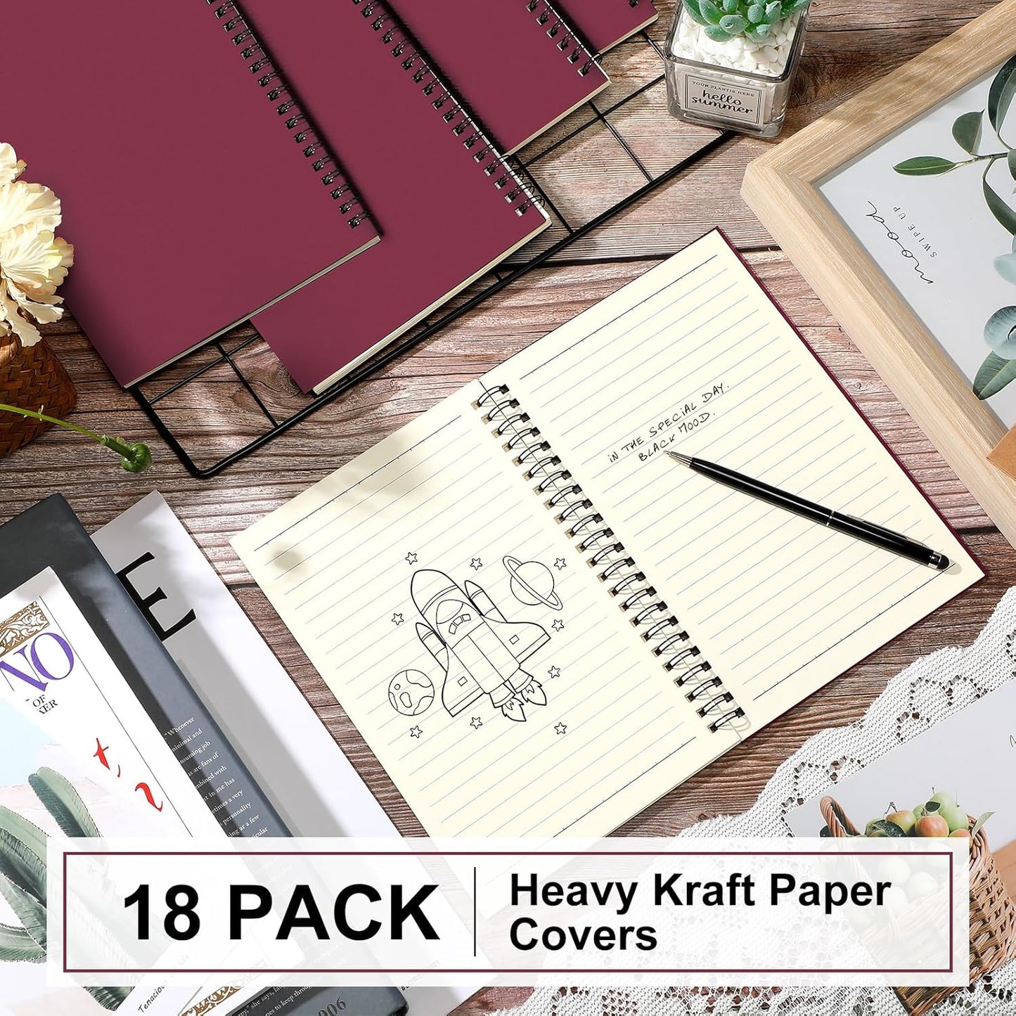 Yahenda Spiral Notebook Bulk A5 Journal Lined 8.3'' x 5.5'' Writing Composition Paper Small Notepad Subject Notebook for Students Office Business Back to School Supplies(Wine Red,18 Pcs)