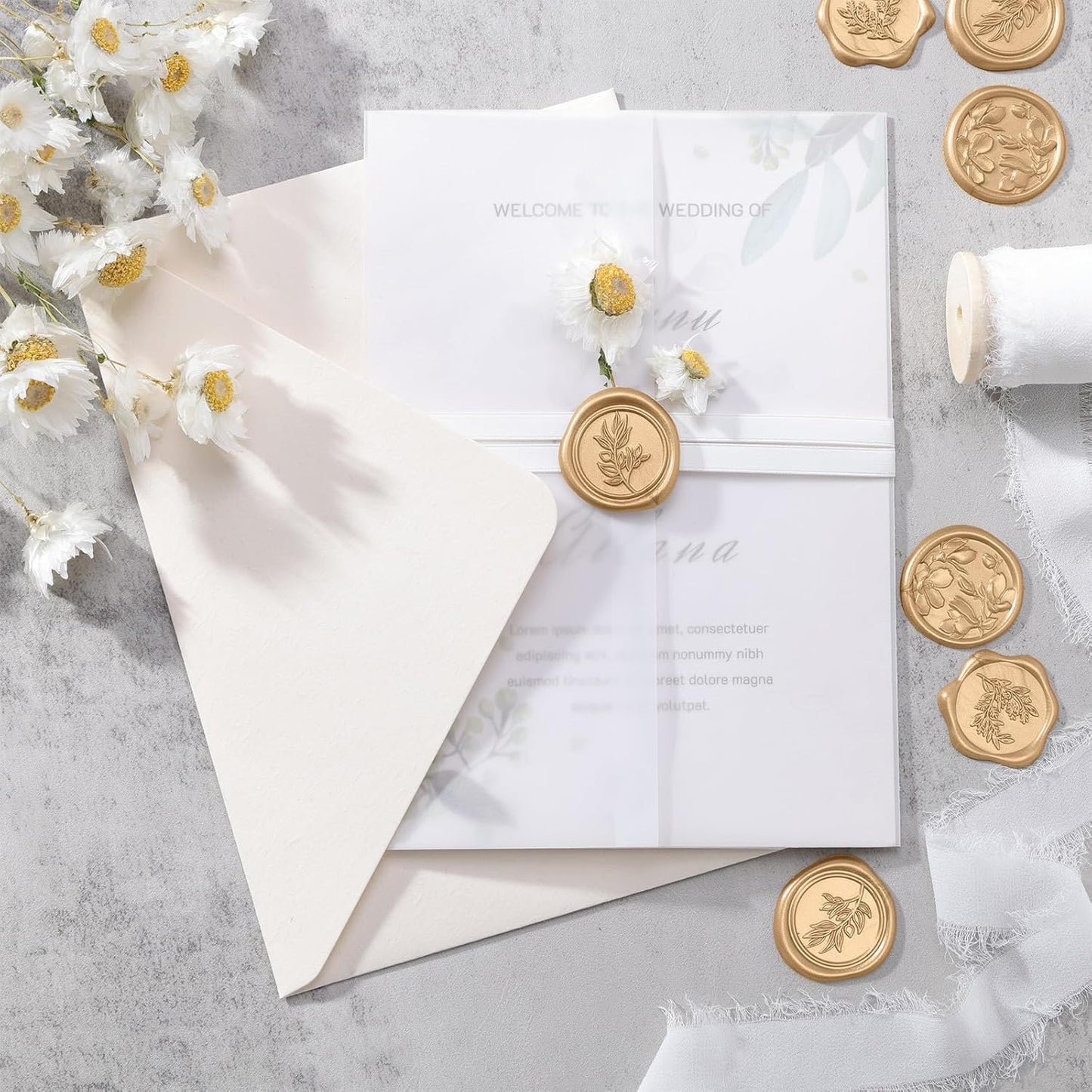 UNIQOOO Wax Seal Stickers - (3 Designs in 1 Pack) Wedding Invitation Envelope Seal Stickers, 60 Pcs Self-Adhesive Stickers, Perfect for Invitation, Christmas, Gift Wrapping (Light Gold)