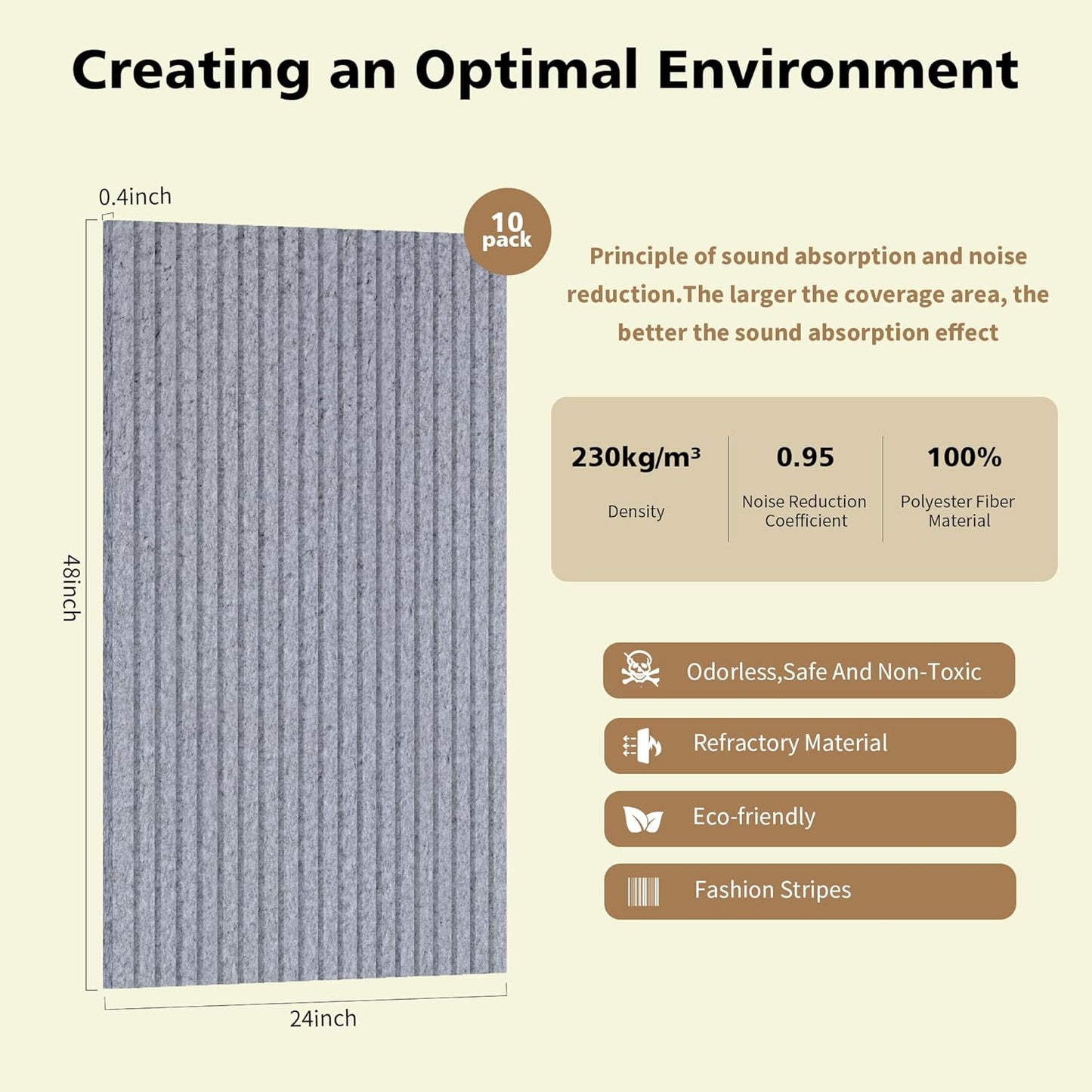 Acoustic Panels,10 Pack Sound Panels Noise Reducing for Walls,48"x24"x0.4" Soundproof Wall Panels,High-Density Acoustic Wall Panels,Decorative Wall Sound Absorbing Panel,Silver Gray