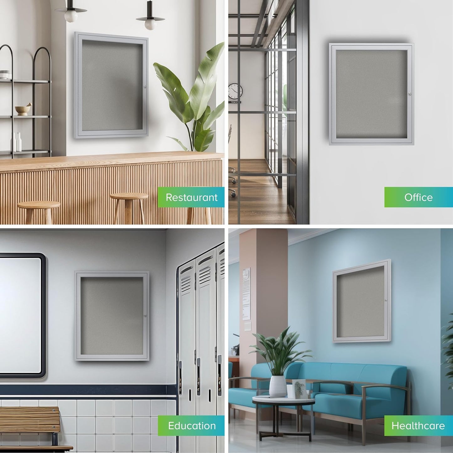 Ghent 36"x36" 1-Door Outdoor Enclosed Vinyl Bulletin Board, Shatter Resistant, with Lock, Satin Aluminum Frame - Silver (PA13636VX-193), Made in The USA