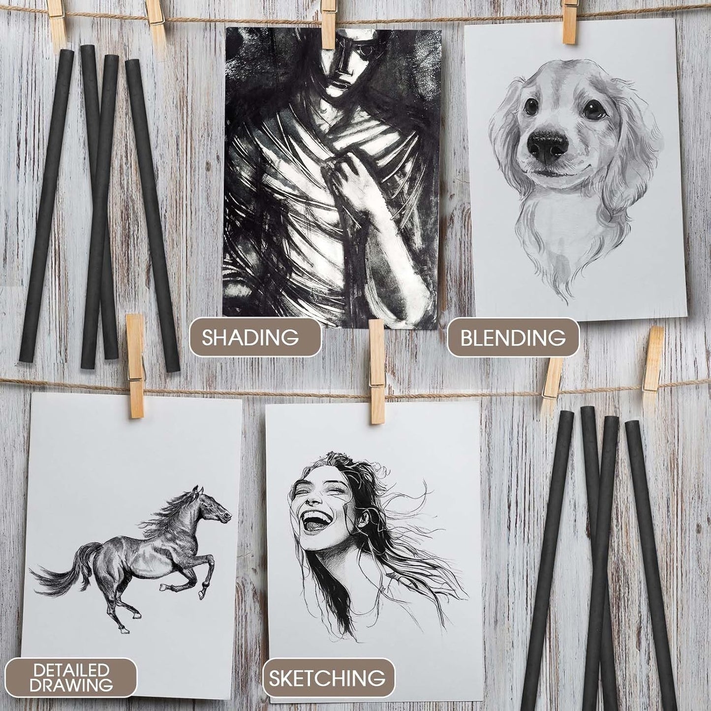 Gueevin 200 Pcs Willow Charcoal Sticks, Willow Charcoal, Artists, Beginners, Students, Perfect for Sketching, Drawing, Shading, and Fine Art (2-4mm,4-5mm,5-7mm,7-9mm)