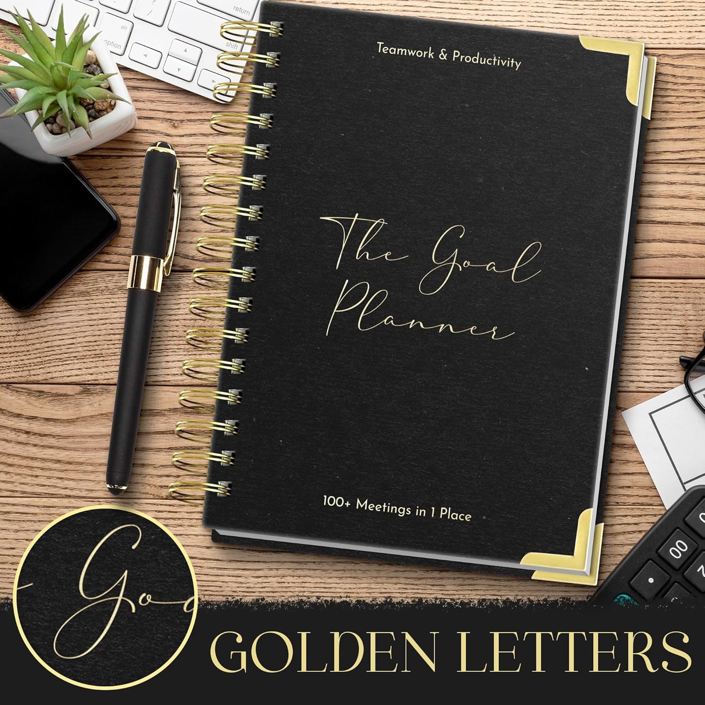 Marjan International Meeting Notebook for Work with Black Pen – 100gsm Thick Paper, Professional Planner Notebook for Work, To Do List Organizer, Business Journal, Office Work Notebook