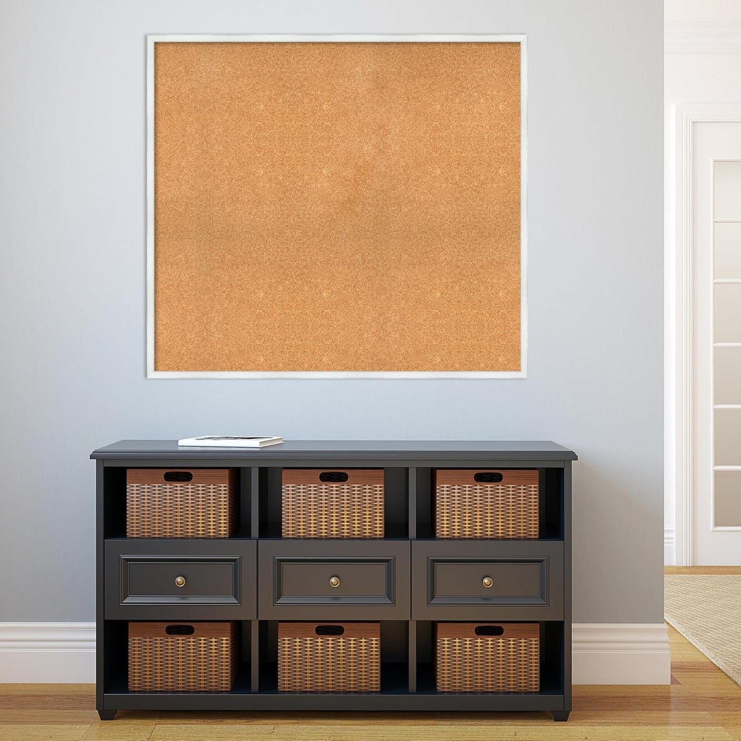 Amanti Art Natural Cork Board for Wall, 37x41 Vision Board with White Frame, Oversize Corkboard Office Decor for Home Organization, Country Rustic Corkboard Pinboard to Display Items for Home