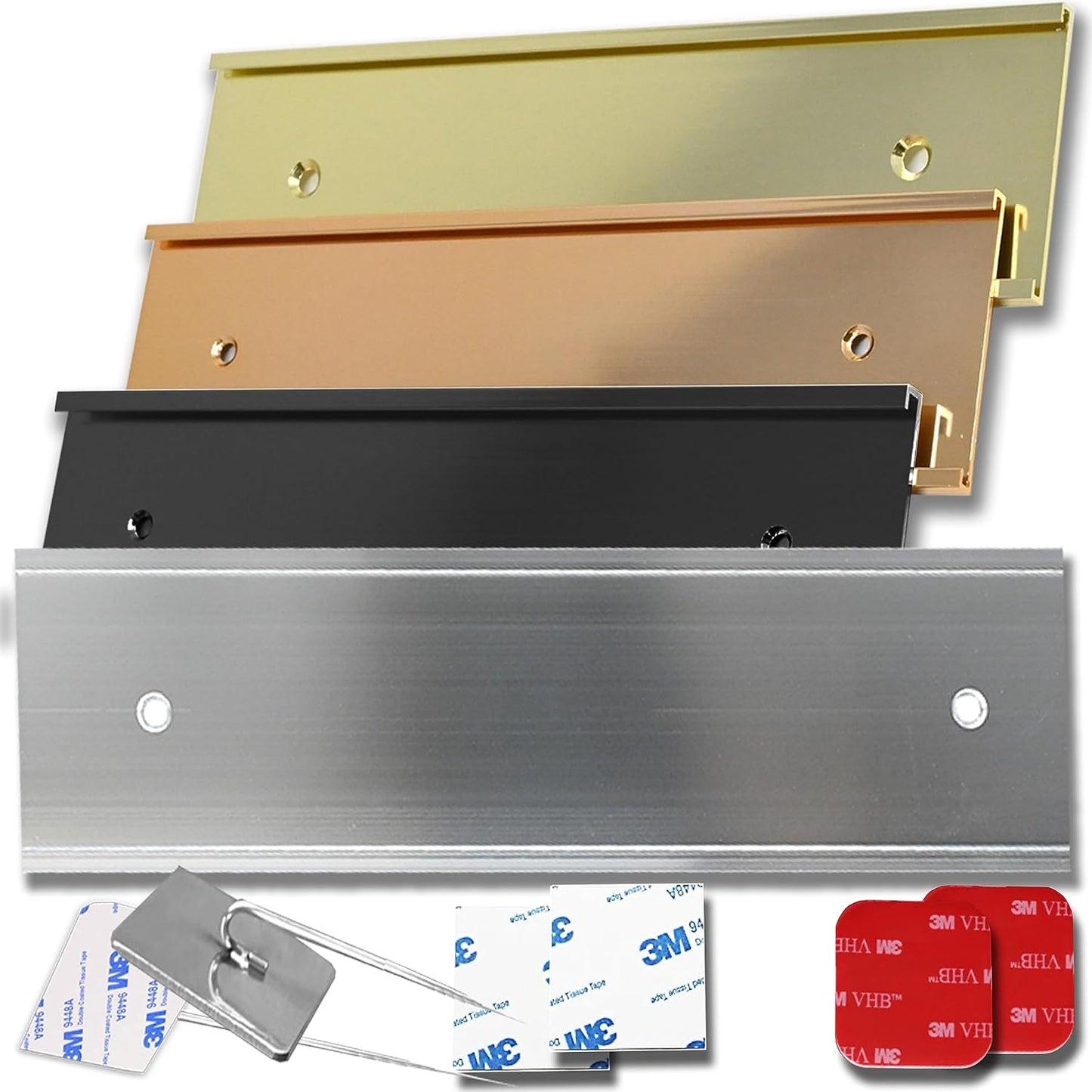 2x6 Executive Name Plate Holder, Silver Aluminum Adhesive Door Mount for Wall Plaques, Mailbox Signs and Cubicles | Made in USA