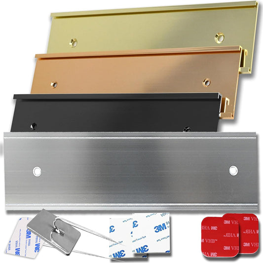 2x8 Executive Name Plate Holder, Silver Aluminum Adhesive Door Mount for Wall Plaques, Mailbox Signs and Cubicles | Made in USA
