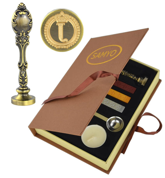 Samyo Creative Romantic Stamp Maker Classic Old-Fashioned Style Brass Color Wax Seal Sealing Stamp Vintage Antique Alphabet Initial Letter Set - (Letter J)