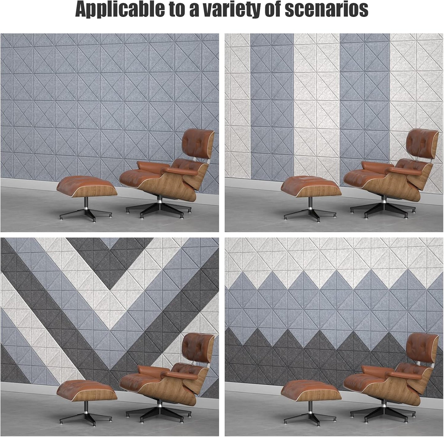 Sonicism 12 Pack X-Lined Acoustic Panels with Self-Adhesive, 12"X 12"X 0.4" Sound Proof Foam Panels, Decorative Soundproof Wall Panels, Sound Absorbing Tile for Home & Offices, Smoky Gray