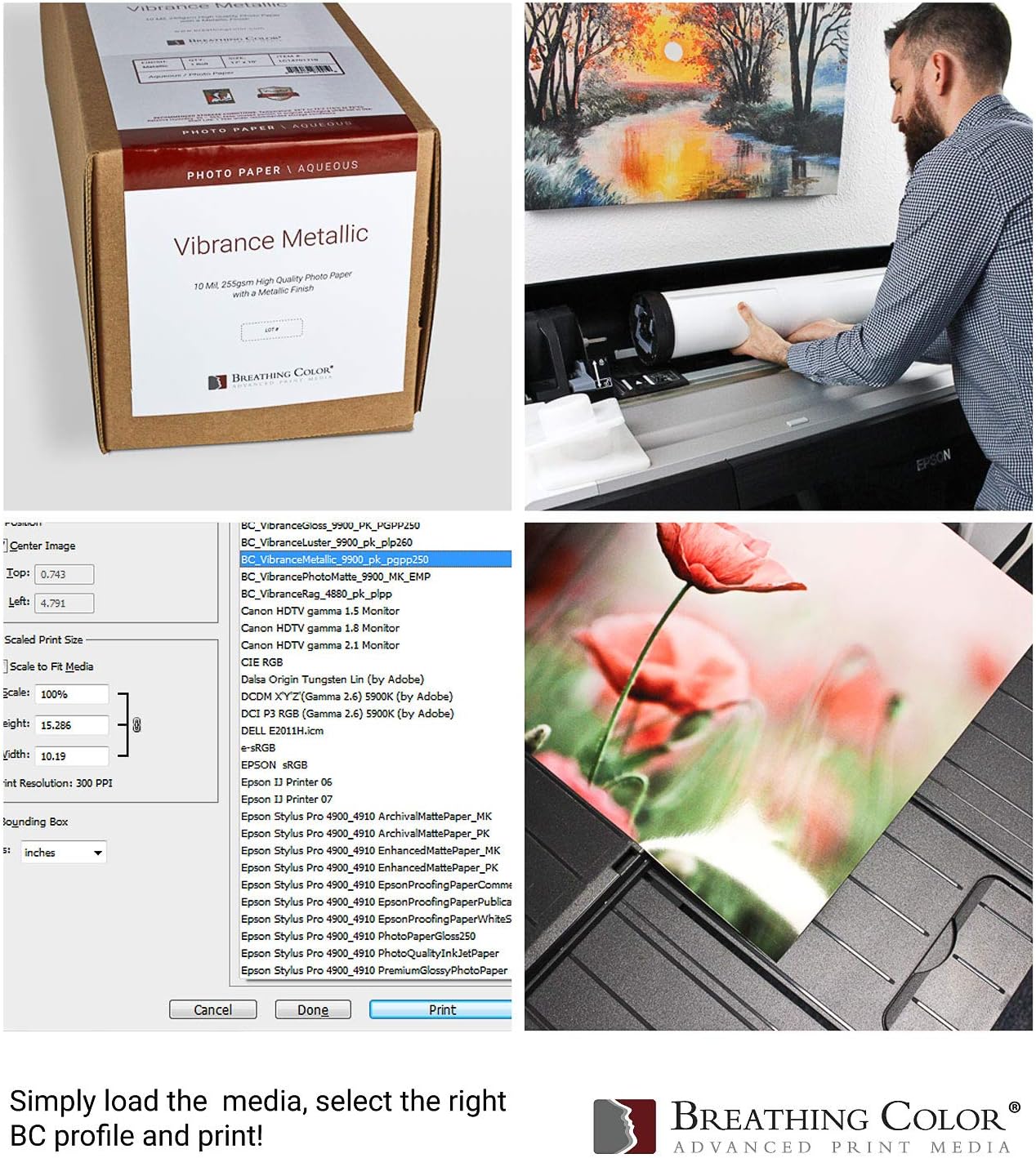 Vibrance Metallic Photo Printer Paper 10 mil 255 gsm Premium Photo Paper Roll 3in Core 36 inches x 100 feet Works with Most Inkjet Printers Including Professional Makes and Models Like Epson Canon HP