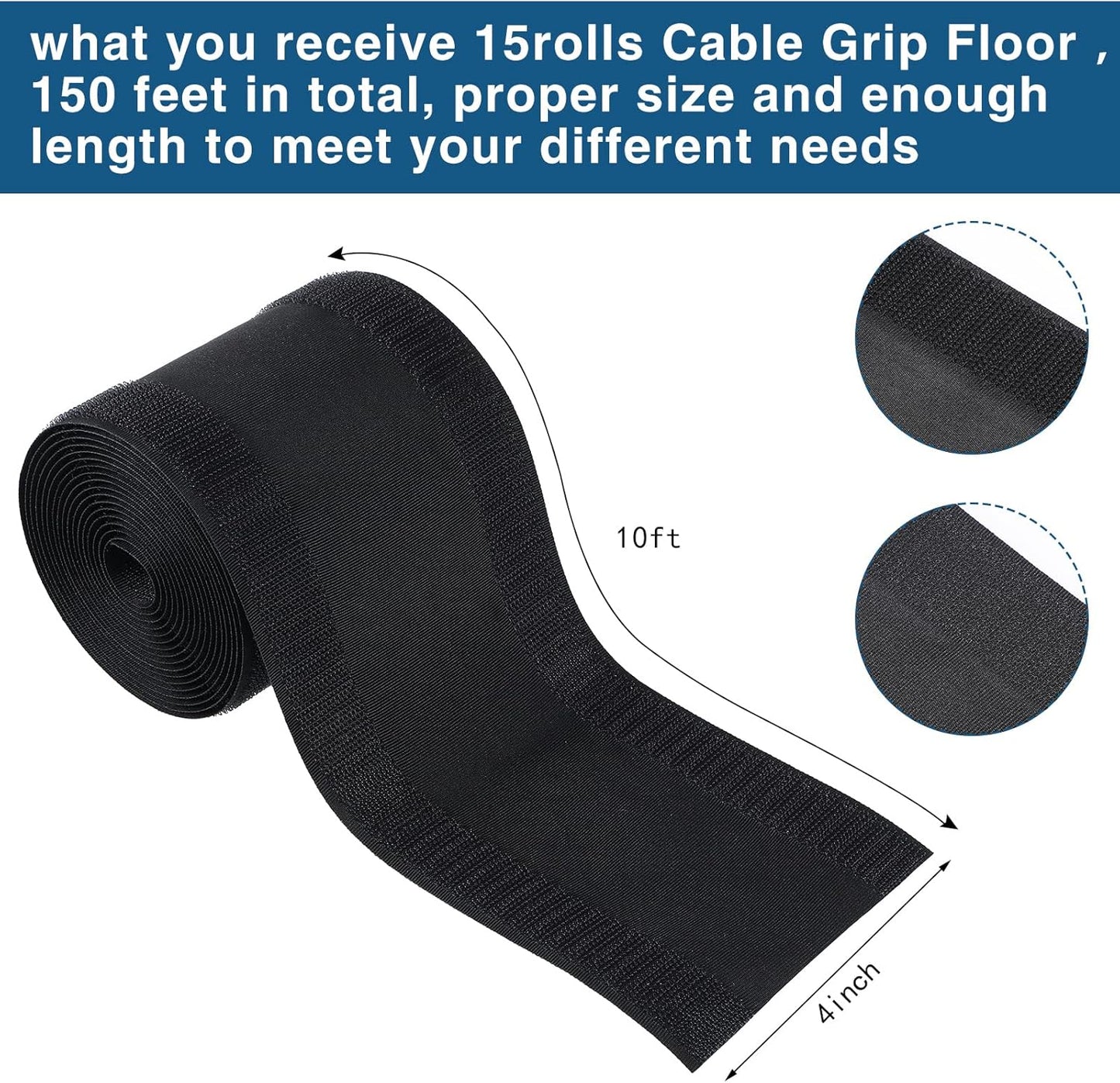 WILLBOND Carpet Cord Cover Cable Grip Floor Cover Cable Protector Management Only for Commercial Office Carpet(Black,147.64 ft)