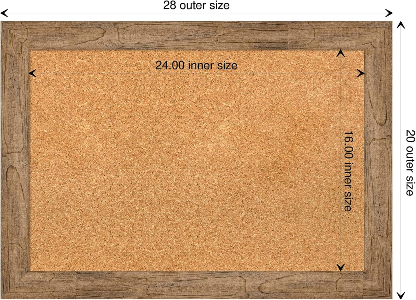 Amanti Art Natural Cork Board for Wall, 20x28 Vision Board with Brown Wood Frame, Medium Corkboard Office Decor for Home Organization, Rustic Farmhouse Corkboard Pinboard to display items for home