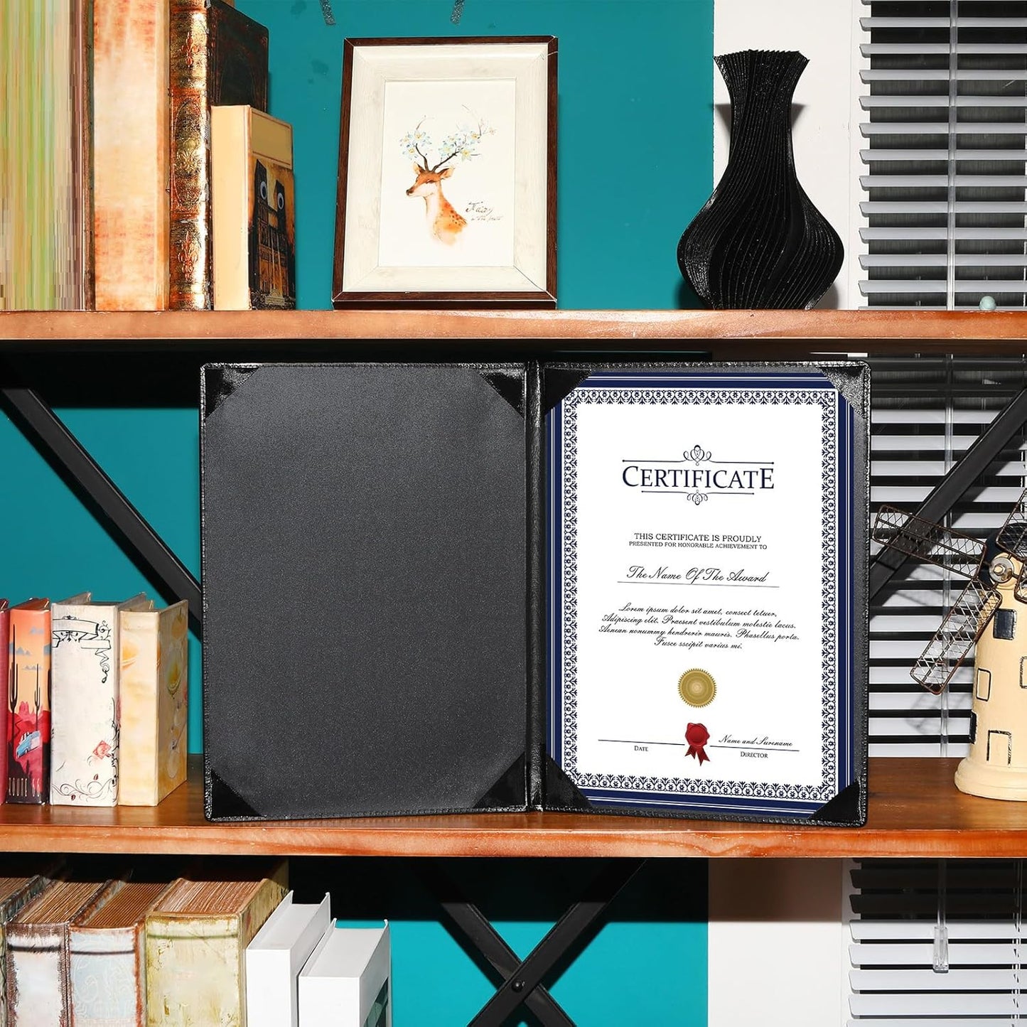 Tenare 10 Pcs Leather Certificate Holder 8.5 x 11 Inch PU Black Red Blue Purple Phd Bachelor Master Diploma Cover Professional Award Folder for Official Graduation Competition Contest Charity (Black)