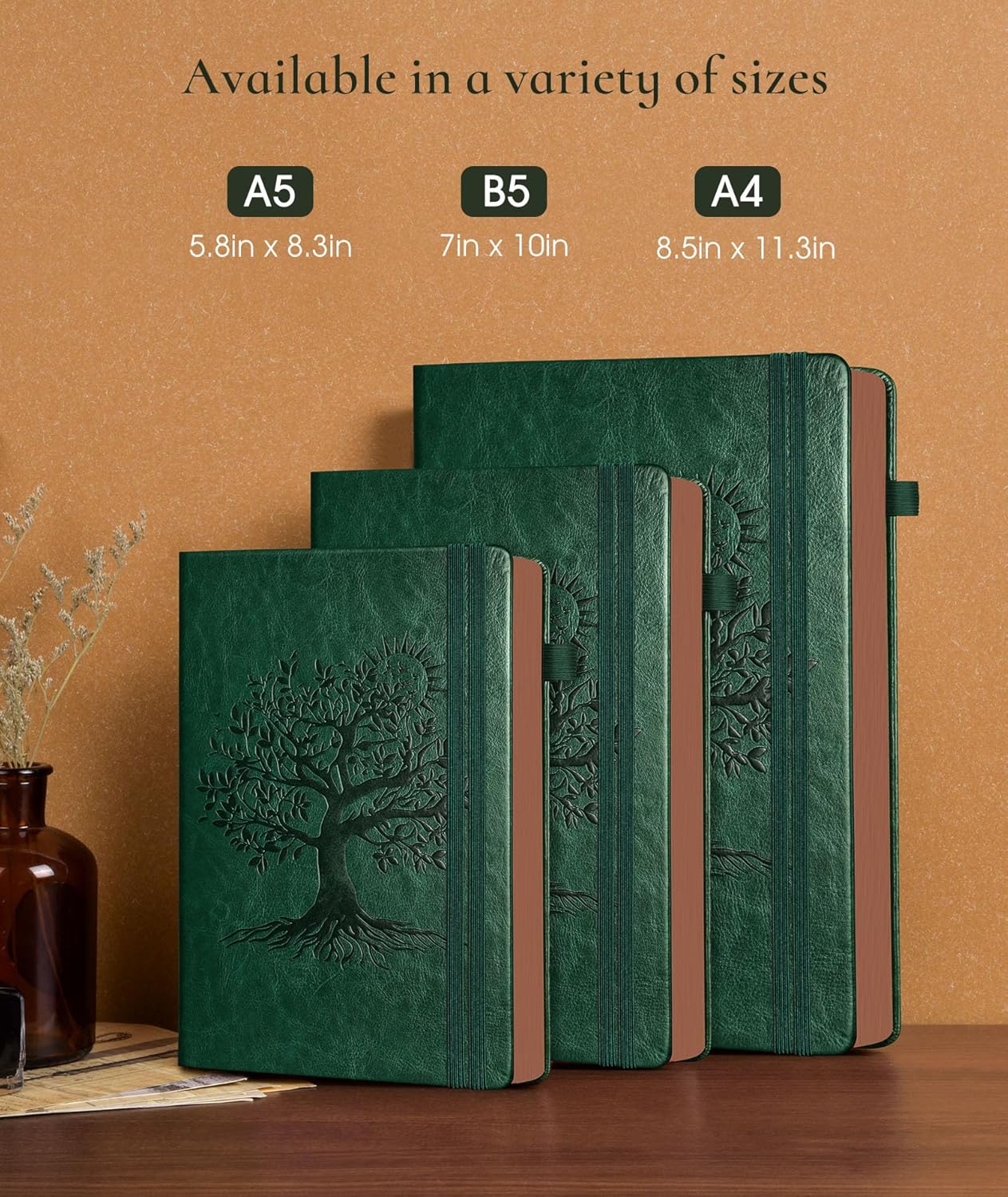 Vintage Leather Journal with 300 Numbered Pages,B5 Lined Journal for Men Women,Daily Journals for Writing,College Ruled Notebook for Work,School,Note taking,Travel Diary,Large (7" x 10")