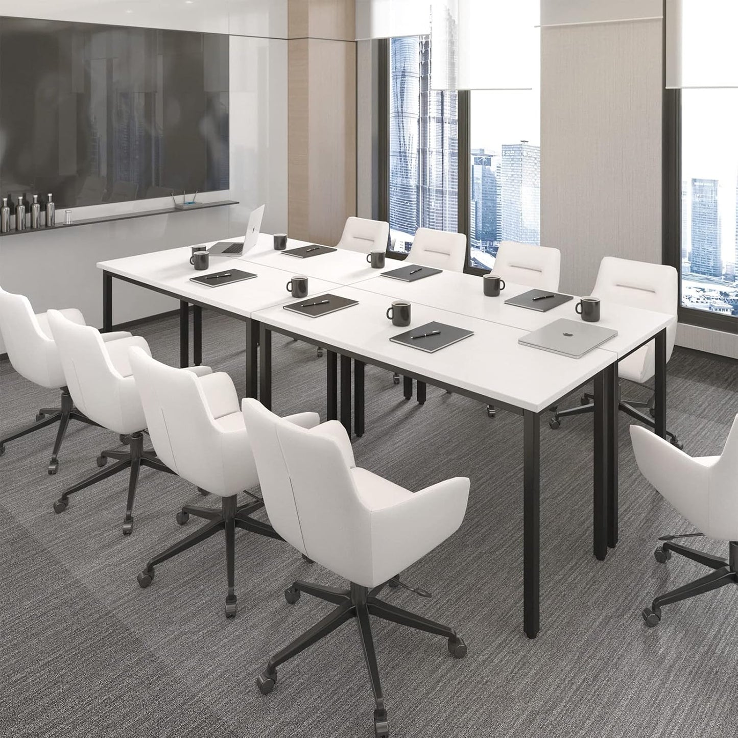 Bonzy Home Conference Tables 8ft Office Computer Desk for Meeting Room Study Writing Printer Podcast Table for 10 People 4PCS 94.4"x47.2"x29.5", White