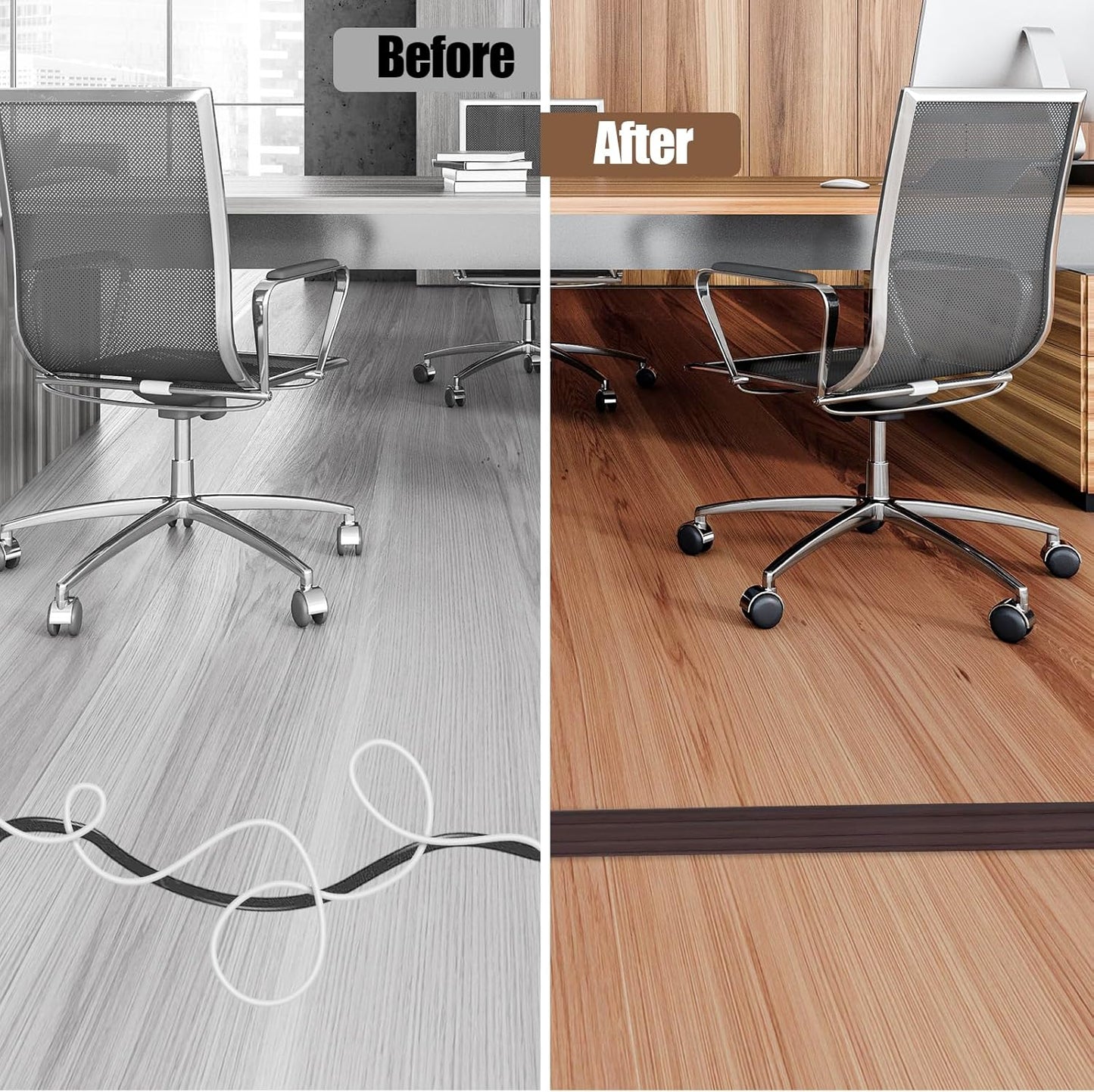 Floor Cord Cover Self Adhesive Cord Hider,10FT Cable Management, Extension Strip Protector for Wires, Prevent Cable Trips for Offices, Gyms, Exhibitions Cavity:0.3"(W) x 0.28"(H) Black Wood