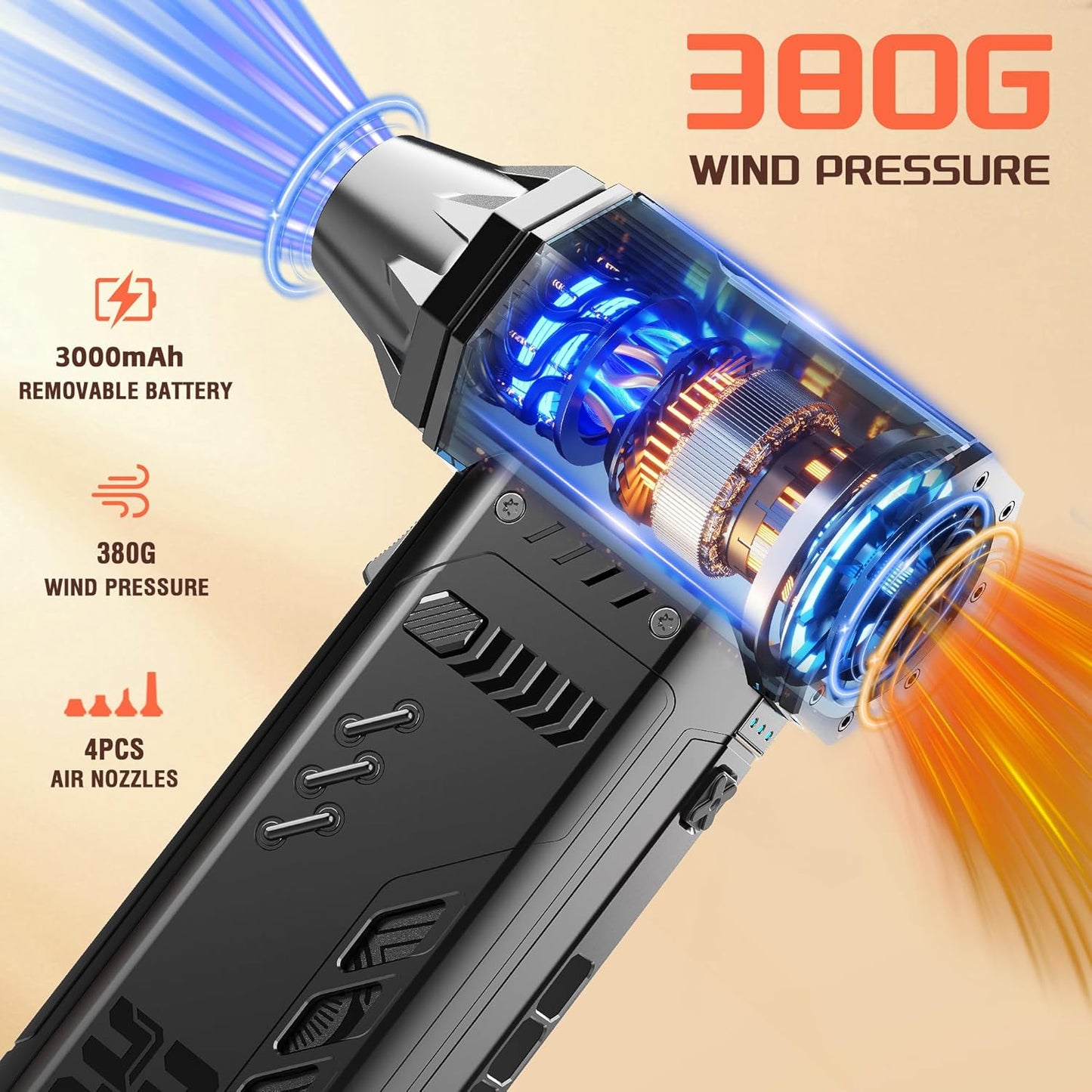 X301 Compressed Air Duster-250000RPM Super Power Electric Air Duster, Replaceable Battery,Long Life mini Blower, 3-Gear Adjustable,4 nozzles for Computer, Keyboard, Outdoors and Car Cleaning