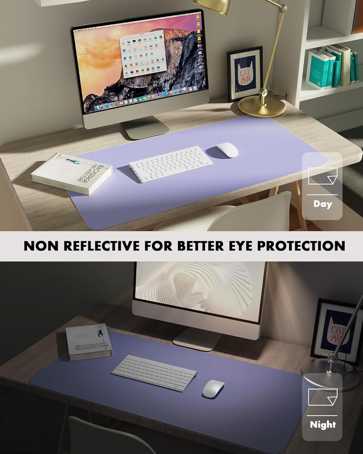 YSAGi Double-Sided Desk Pad, 35.4"x17"Leather Desk Mat, Eco Cork Desk Pad Protector,Large Mouse Pad,Waterproof Desk Blotter for Office/Home(Purple)