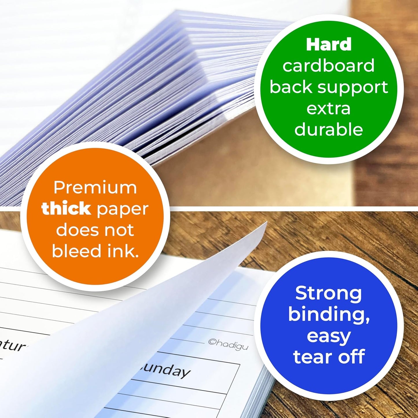 Weekly Schedule Pad, Tear Off Undated Weekly Planner Notepad, A4 Size (8,3" X 11,7"), Premium Thick Paper with Cardboard Back Support, Desk Planner by Hadigu