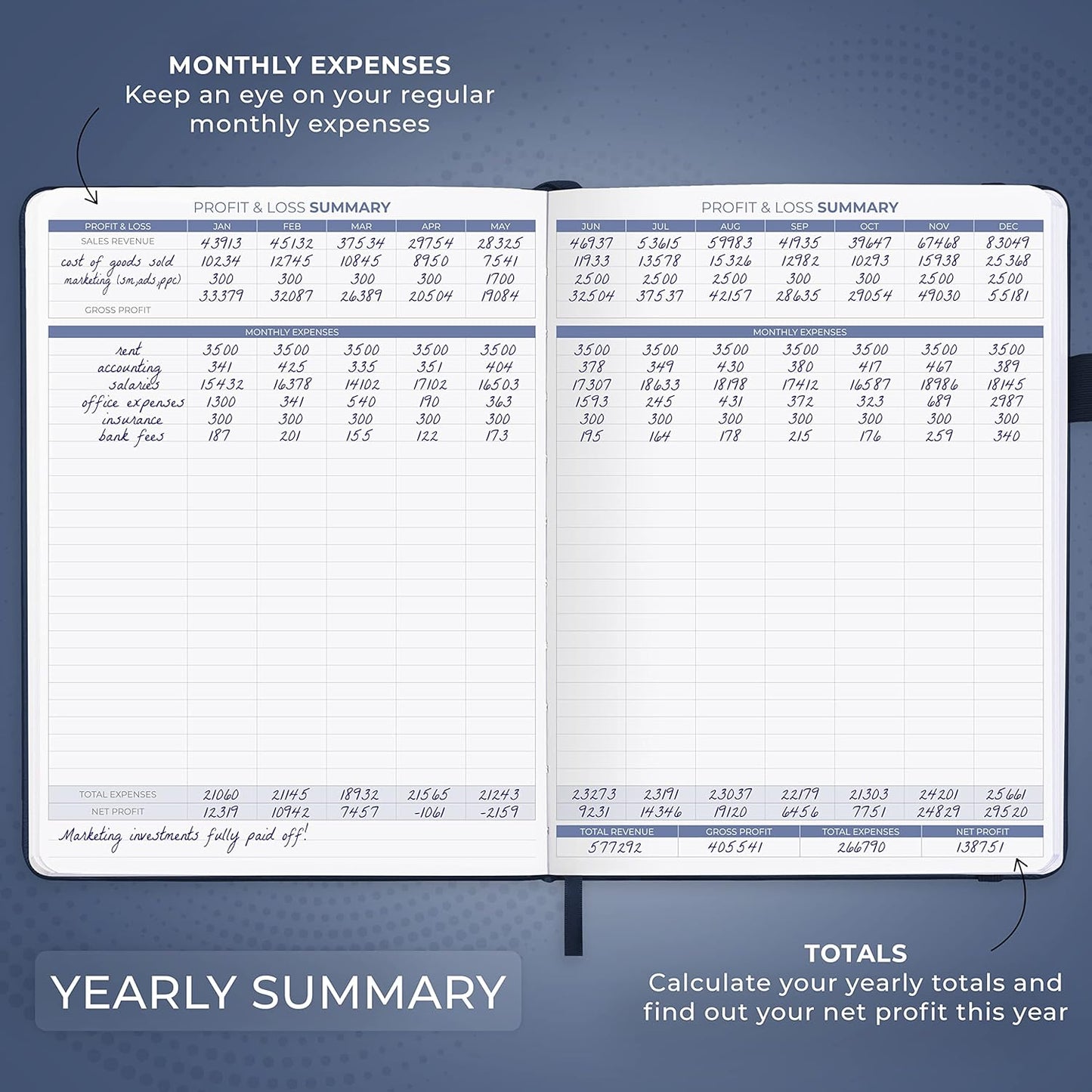 Clever Fox Income & Expense Tracker Large – Accounting & Bookkeeping Ledger Book for Small Business – 2-Year Record Notebook, A4 (Dark Blue)