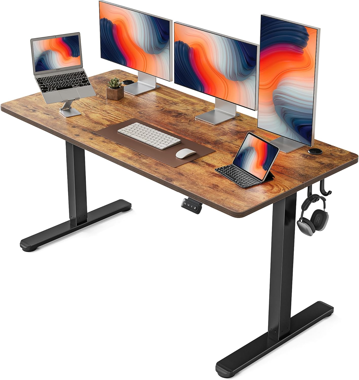 FEZIBO Electric Standing Desk, 60 x 24 Inches Height Adjustable Stand up Desk, Sit Stand Home Office Desk, Computer Desk, Rustic Brown