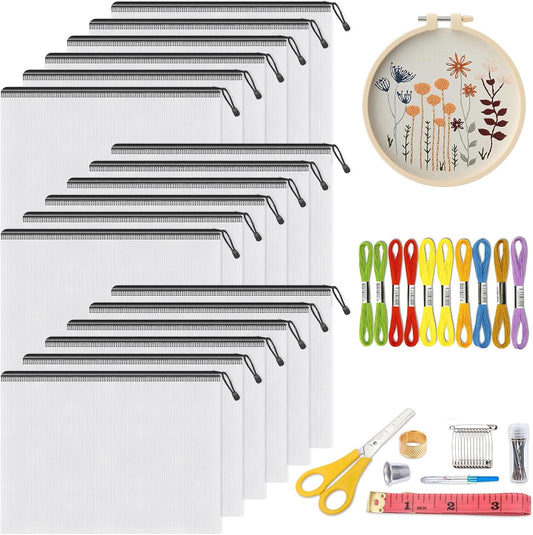 Umriox Zipper Mesh Document Pouch, 14.9x11.0 (Black, 18 Packs), Clear Zipper Pouches, Waterproof Zipper Pouches for Craft Projects Office Supplies Cosmetics Travel Storage