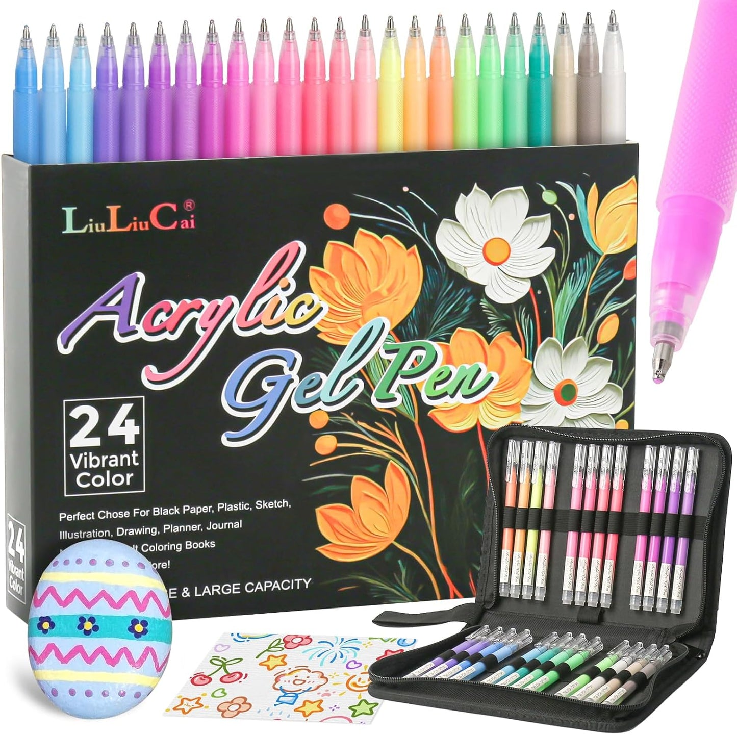 LIUILUCAI 24 Colors Paint Markers, 3D Acrylic Gel Pens,Bullet Tip Point, Acrylic Paint Pen for Canvas, DIY Crafts, Art, Drawing, Bullet Journaling-1.0 mm