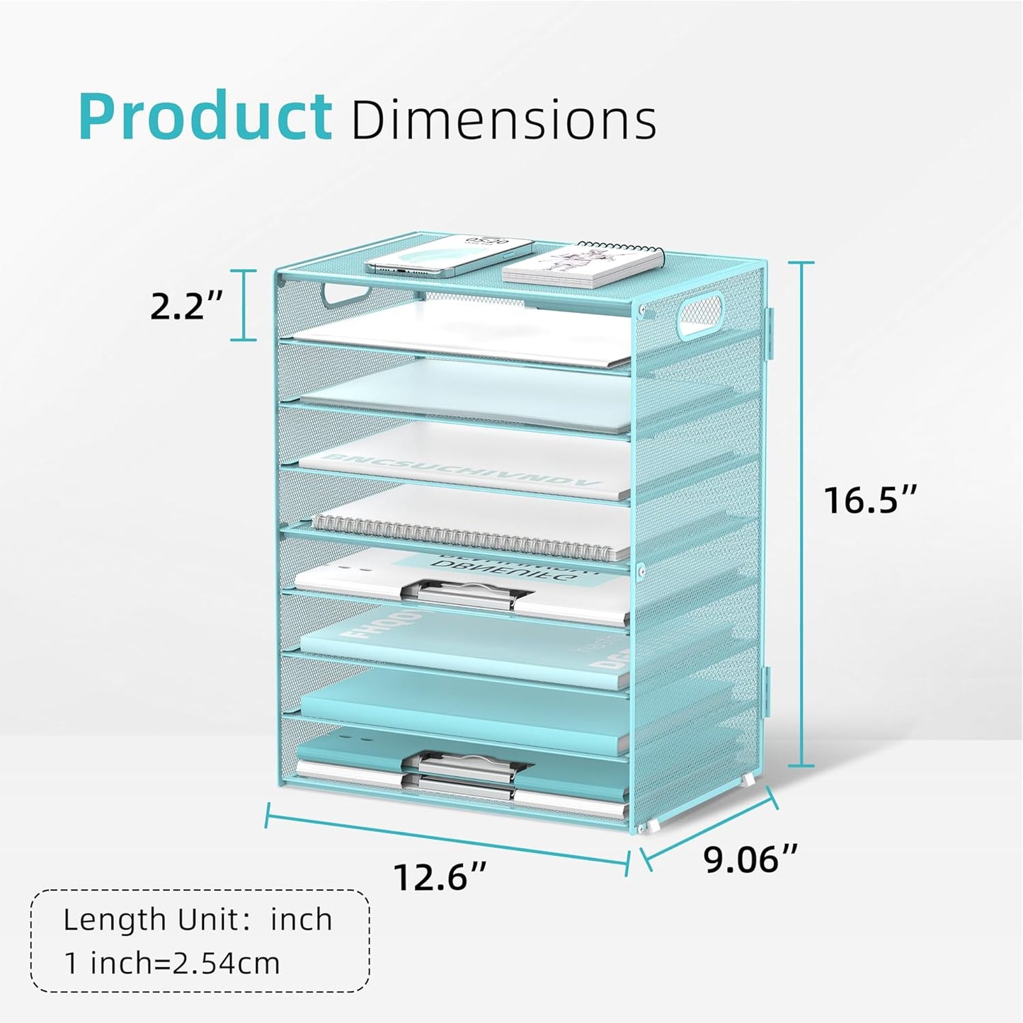 DALTACK 9-Tier Paper Letter Tray Desk Organizer with Handles, Mesh File Holder Organization, Paper Sorter Desk Organizer for Office Home School, Blue