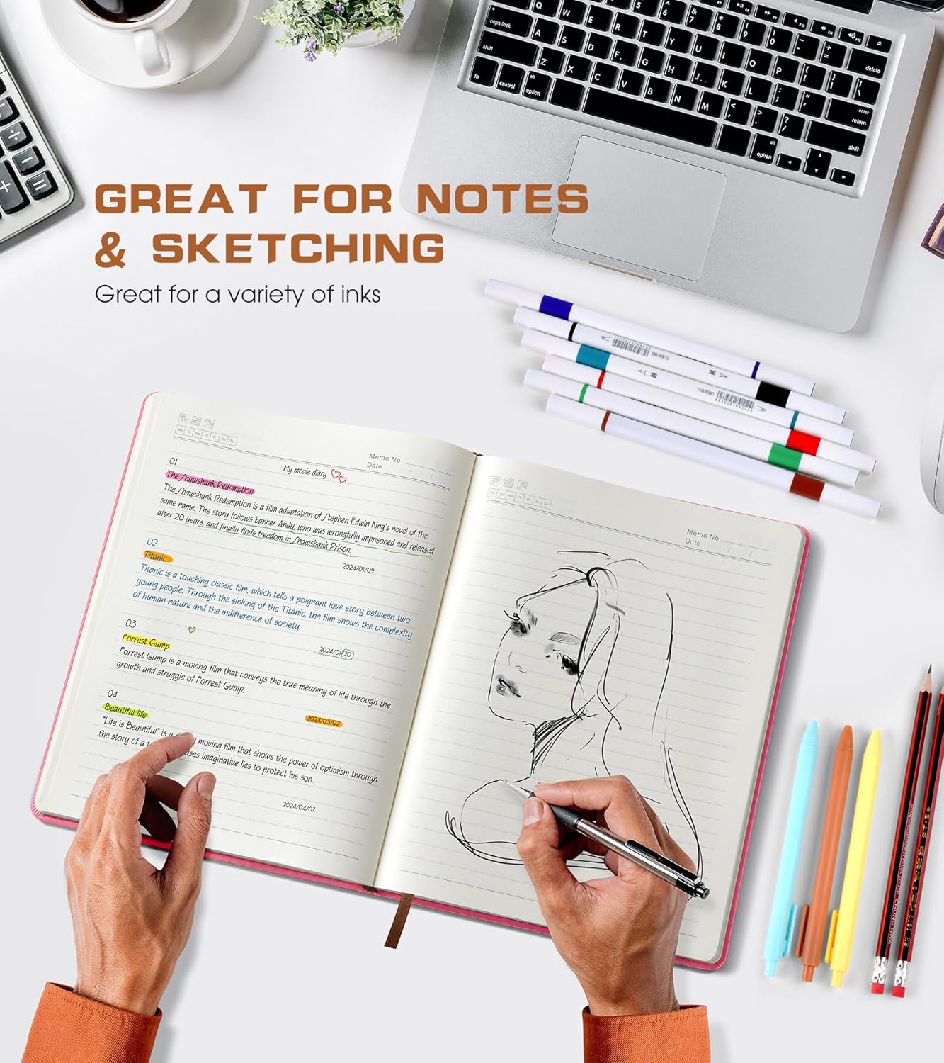 Lined Journal Notebook for Women Men,256 Pages A4 Large Hardcover Leather Journals for Writing,Travel,Business,Work,School,College Ruled Notebooks for Note Taking,Diary Notepad 8.6"×11" (pink)