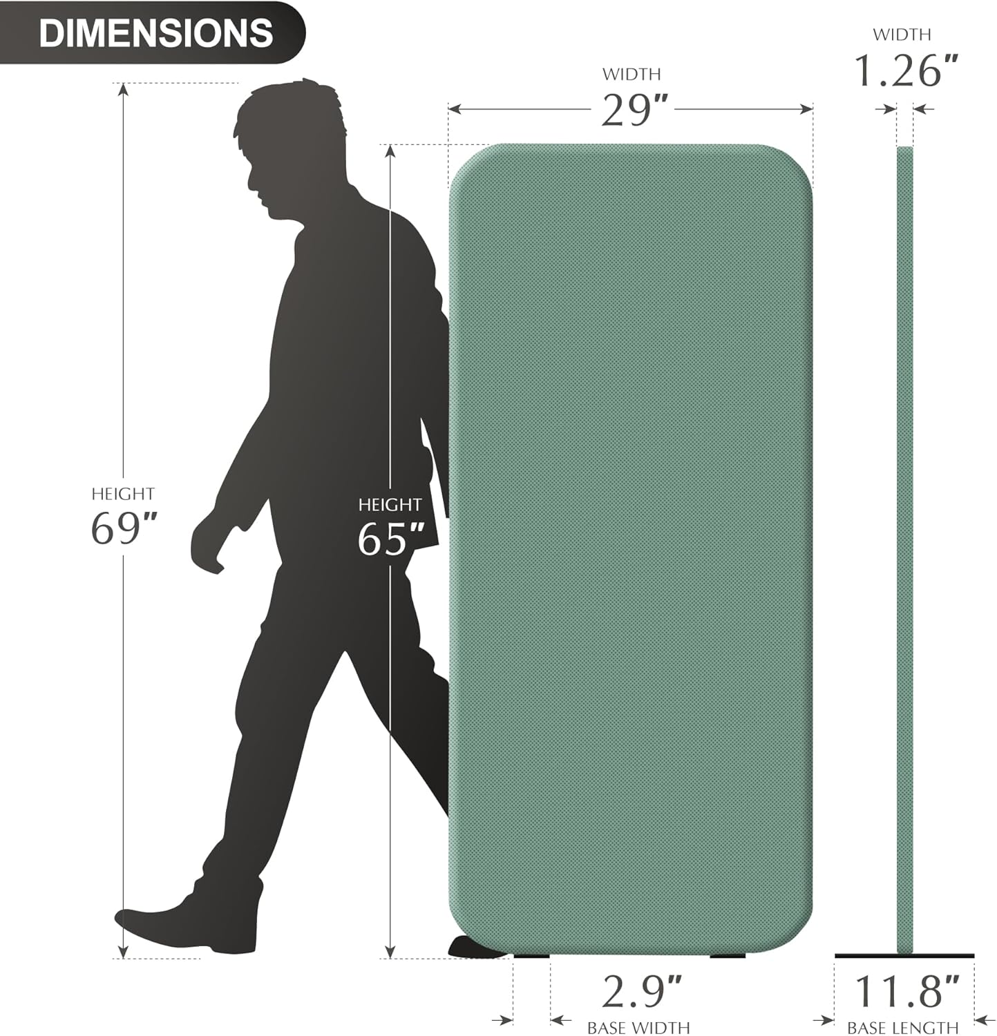 DECOLAB Standing Room Divider, Space Privacy Partition, Portable Wall Panel for Studio Apartment, Office, Home, Classroom, Scratch Resistance, 29"x65", Aqua