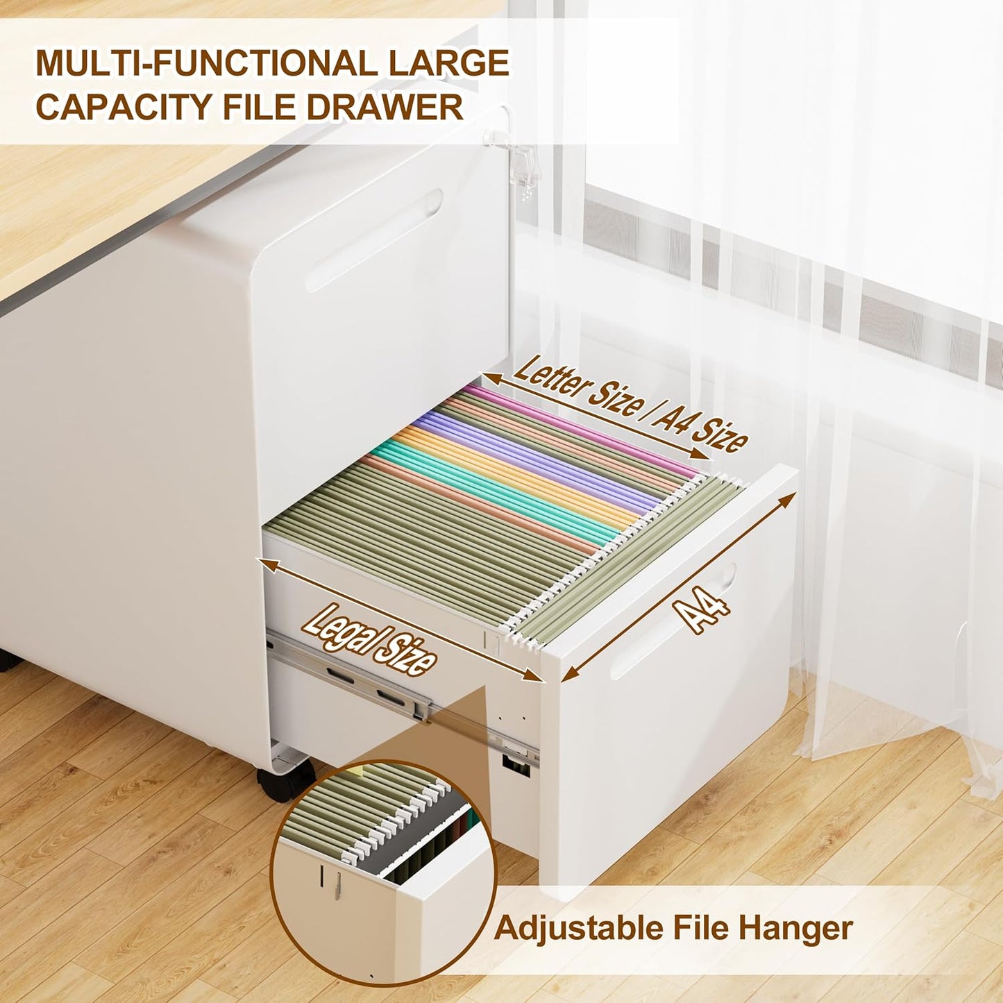 2 Drawer File Cabinet with Lock and 4 Keys, Mobile Metal Filing Cabinet, File Cabinets for Home Office, Under Desk, Pre-Assembly, File Drawer, Letter/Legal/A4 Hanging File Folders