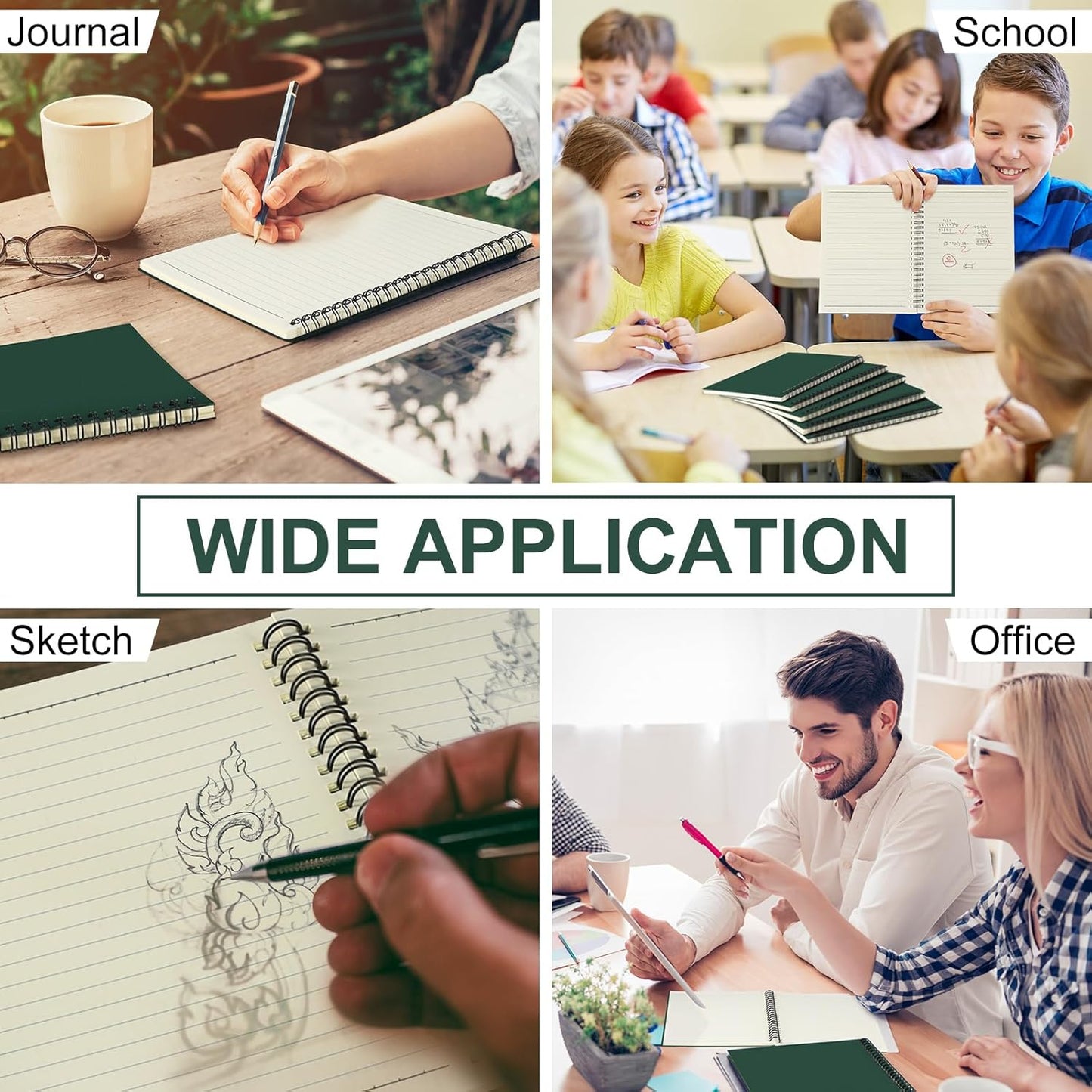 Yahenda Spiral Notebook Bulk A5 Journal Lined 8.3'' x 5.5'' Writing Composition Paper Small Notepad Subject Notebook for Students Office Business Back to School Supplies(Deep Green,72 Pcs)