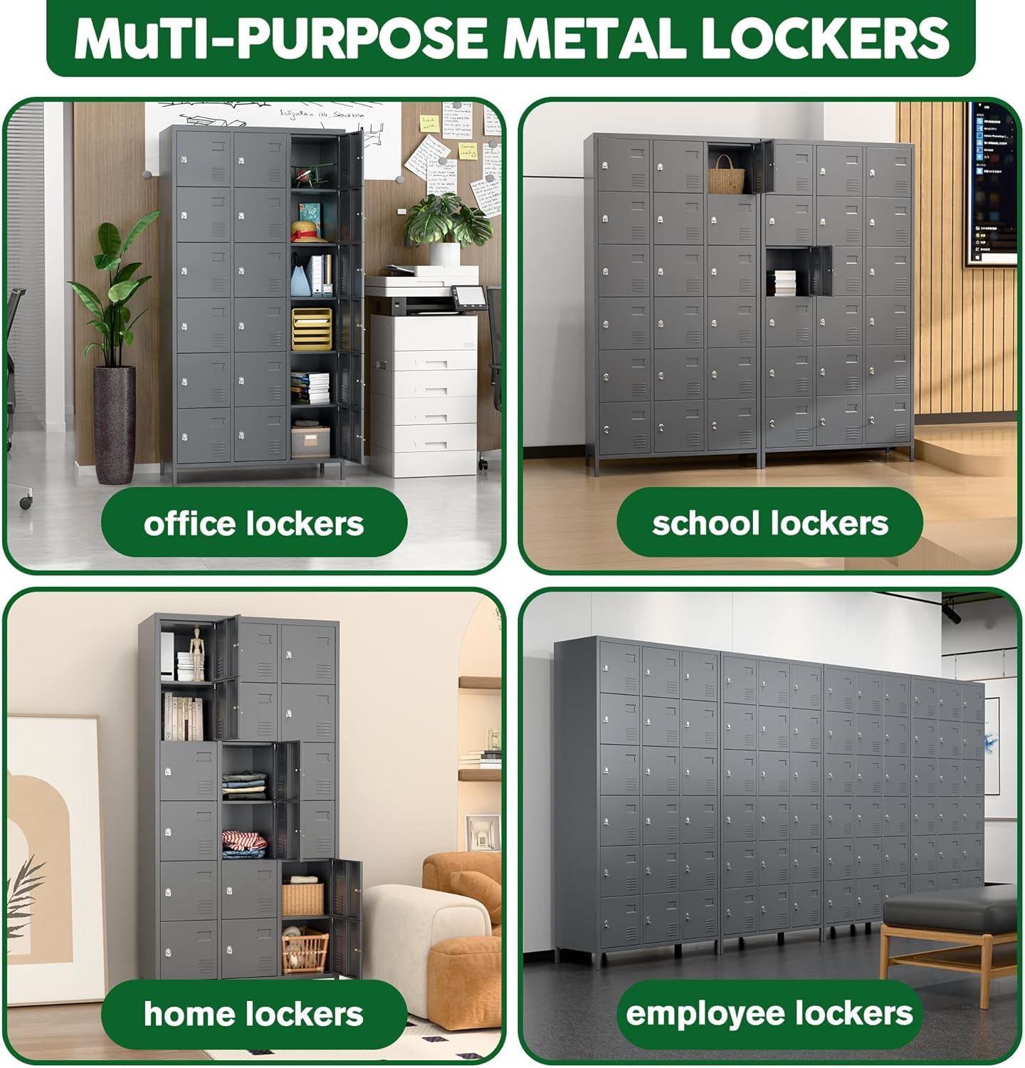 Metal Lockers for Employees with 18 Door,Metal Storage Locker with Lock for School Garage Gym Office Home Bedroom,Assembly Required,18 Doors Dark Grey