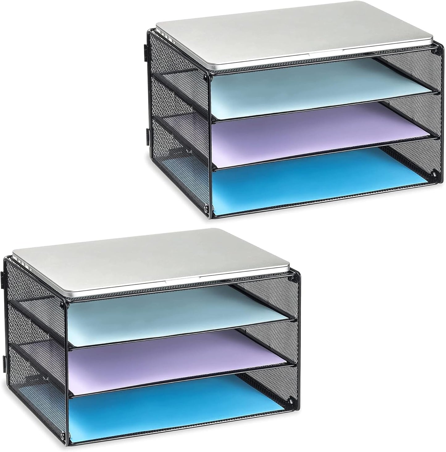 DALTACK 3 Tier Letter Tray Paper Organizer Mesh Metal Desk File Organizer for Home & Office Organization, 2 Pack Black