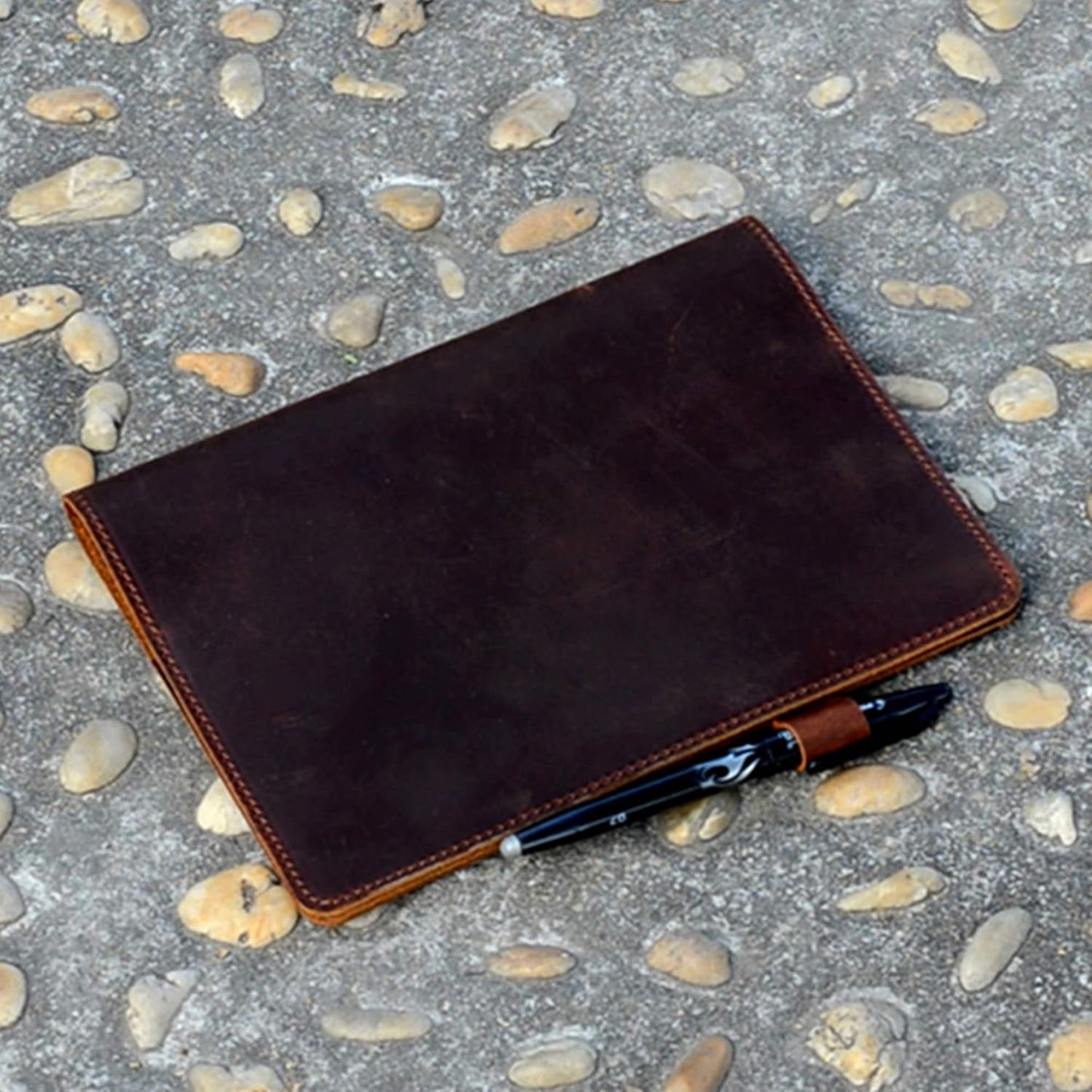 JJNUSA Compatible with Rocketbook Cover Smart Business Genuine Leather Notebook Cover for Everlast, Fusion, Wave, Moleskin A5 with Pen Loop & Business Card Holder, Executive 6" x 8.8" Brown